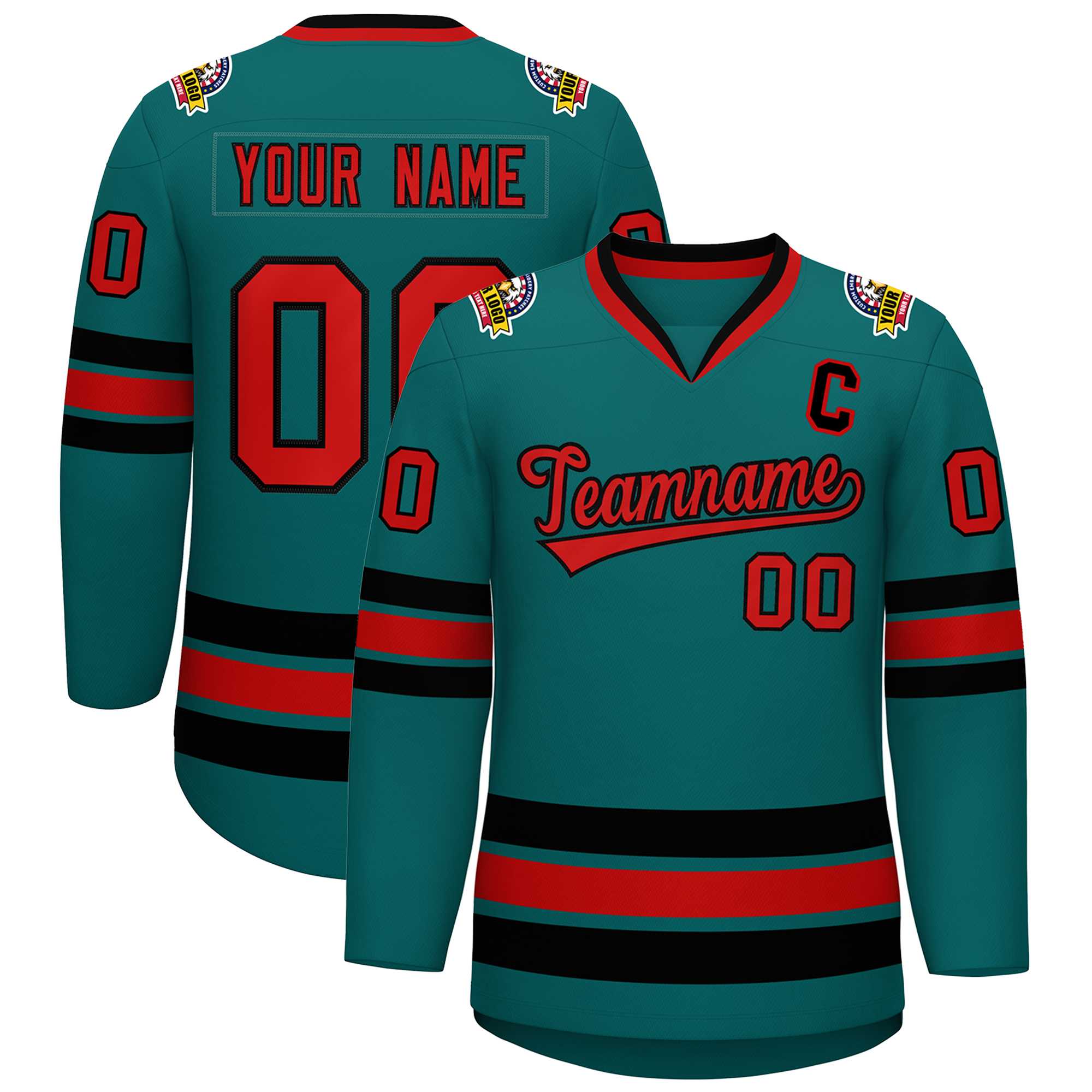 Custom Aqua Red-Black Classic Style Hockey Jersey | KXKSHOP
