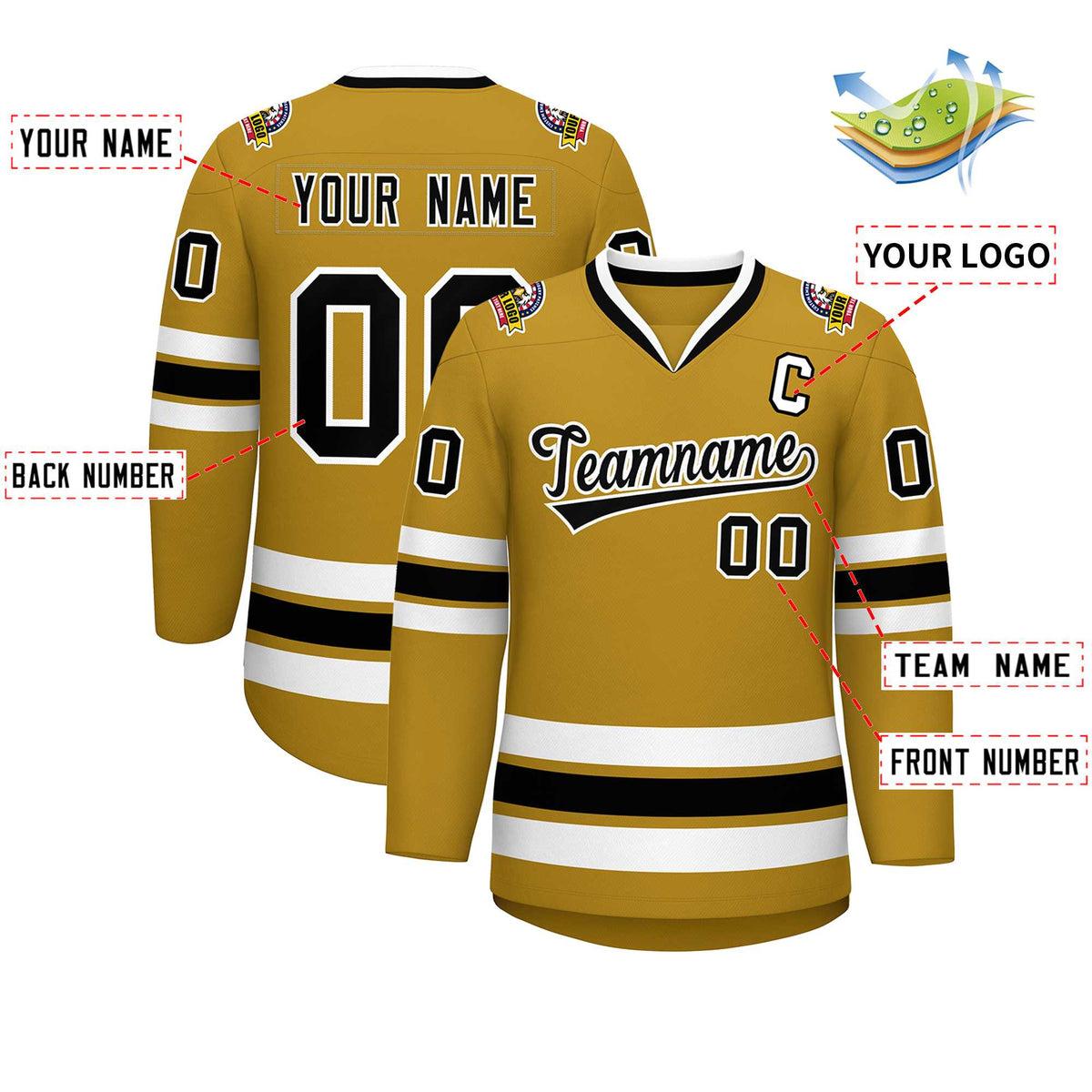 Custom Old Gold Black-White Classic Style Hockey Jersey | KXKSHOP