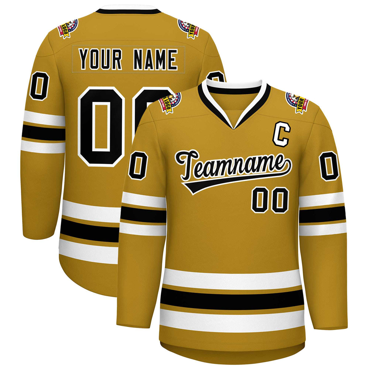 Custom Old Gold Black-White Classic Style Hockey Jersey | KXKSHOP