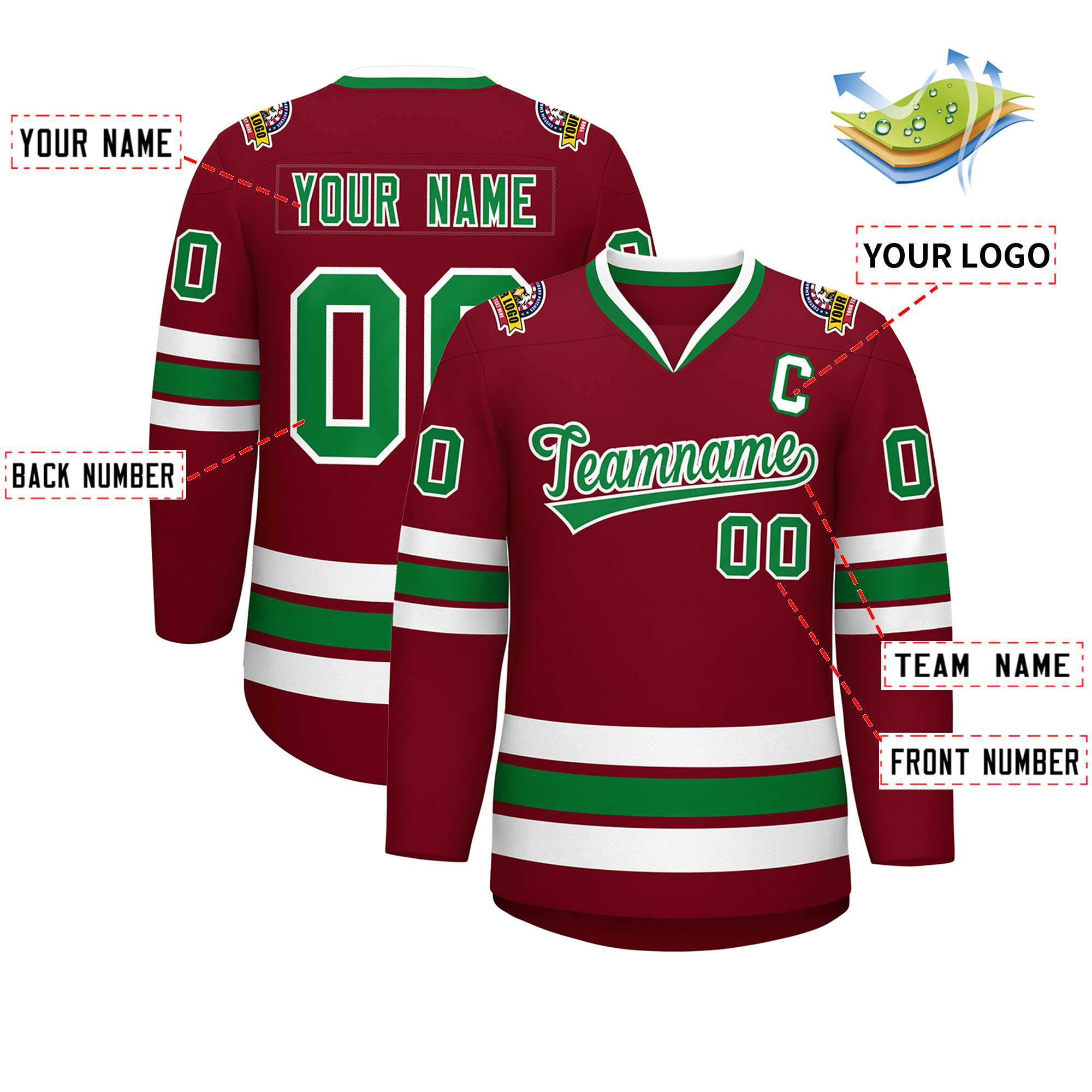 Custom Crimson Kelly Green-White Classic Style Hockey Jersey | KXKSHOP