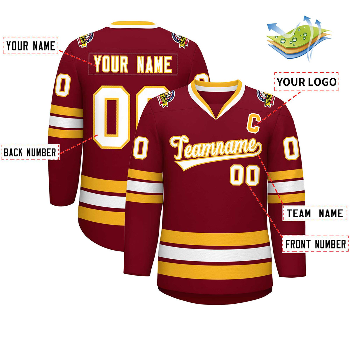 Custom Crimson White-Gold Classic Style Hockey Jersey | KXKSHOP