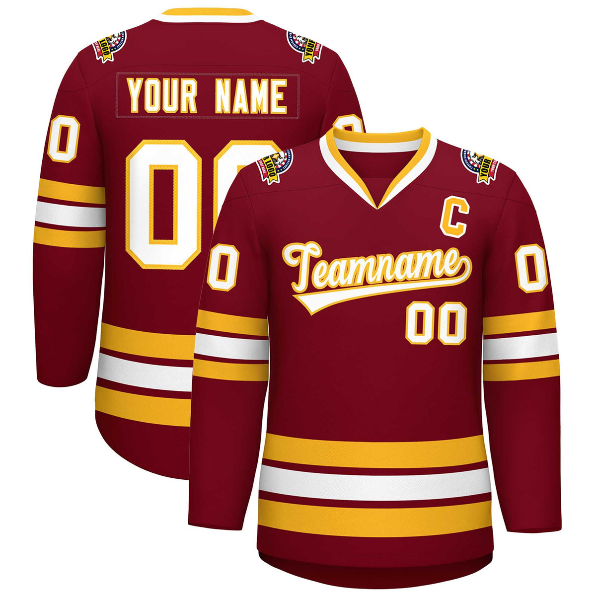 Custom Crimson White-Gold Classic Style Hockey Jersey | KXKSHOP