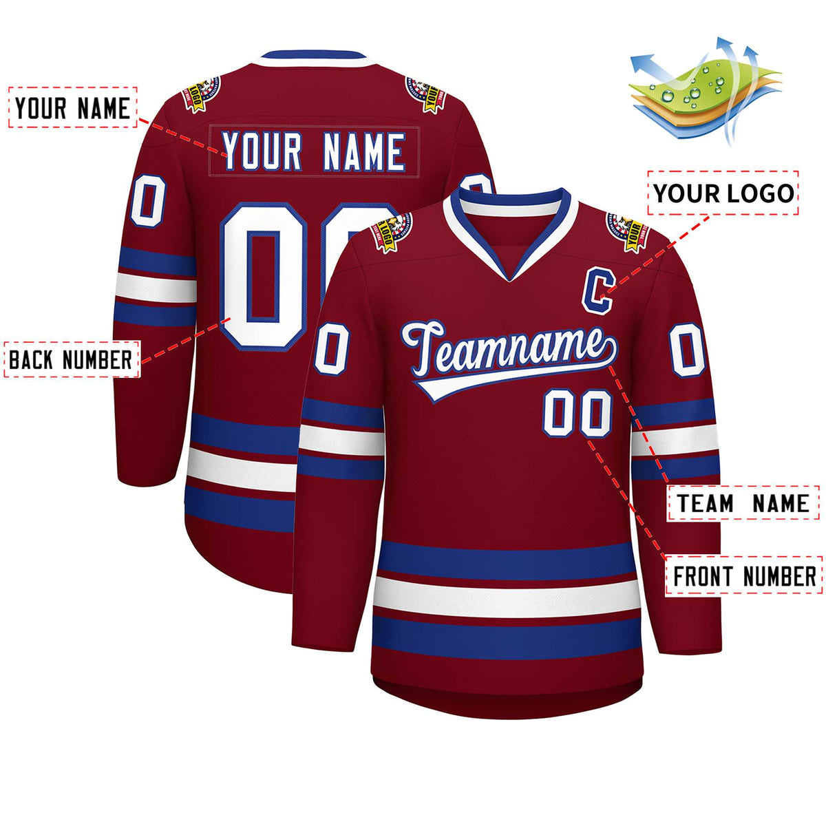Custom Crimson White-Royal Classic Style Hockey Jersey | KXKSHOP