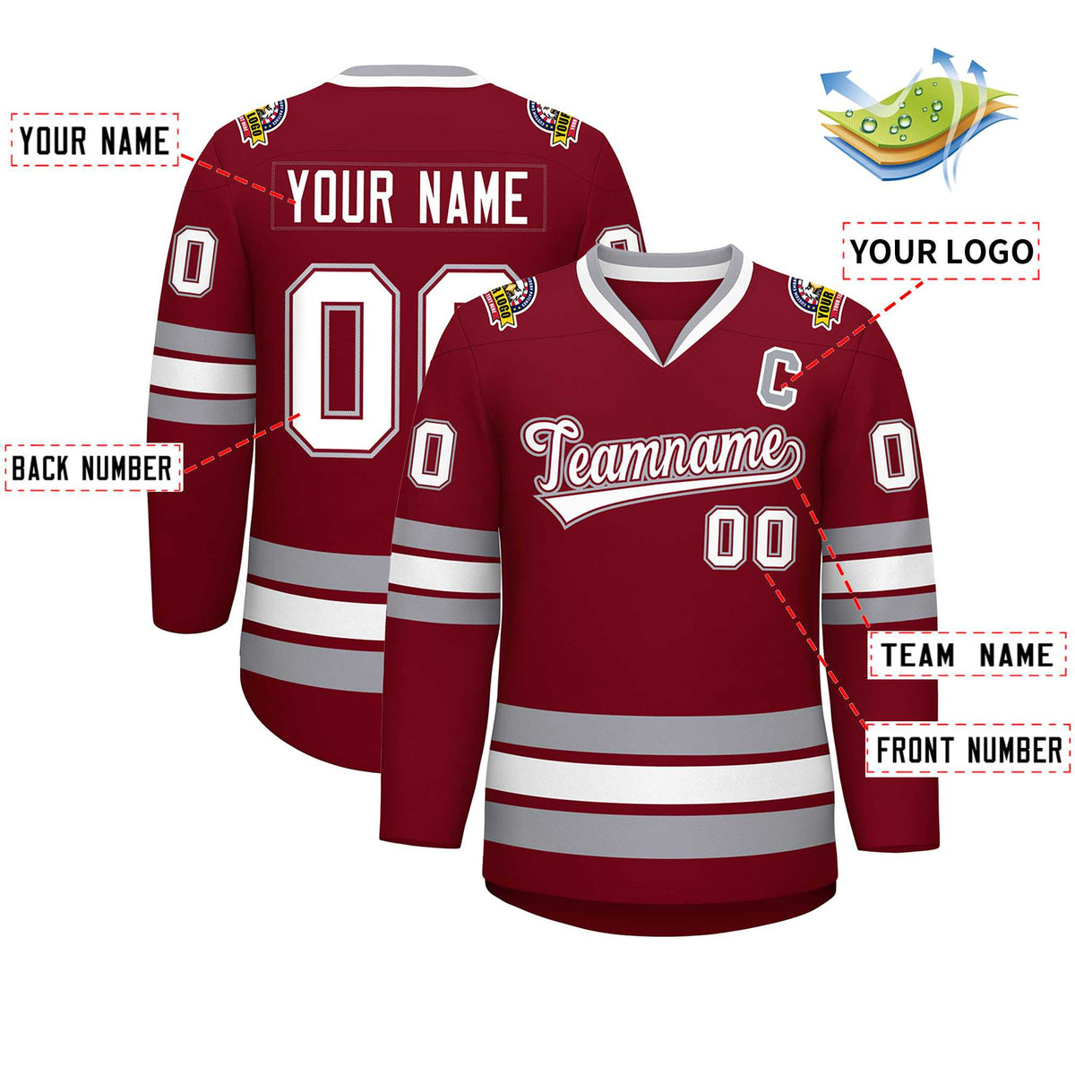 Custom Crimson White Crimson-Gray Classic Style Hockey Jersey | KXKSHOP