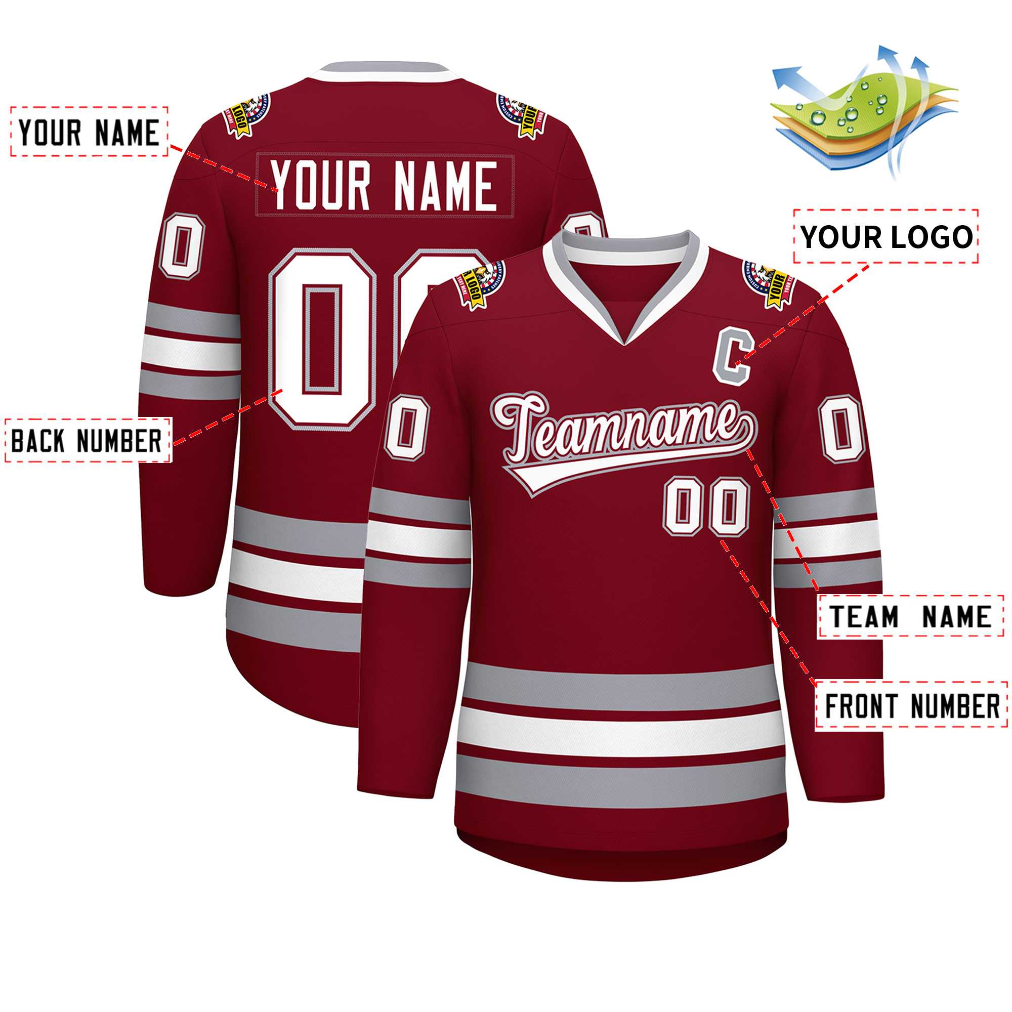 Custom Crimson White Crimson-Gray Classic Style Hockey Jersey | KXKSHOP