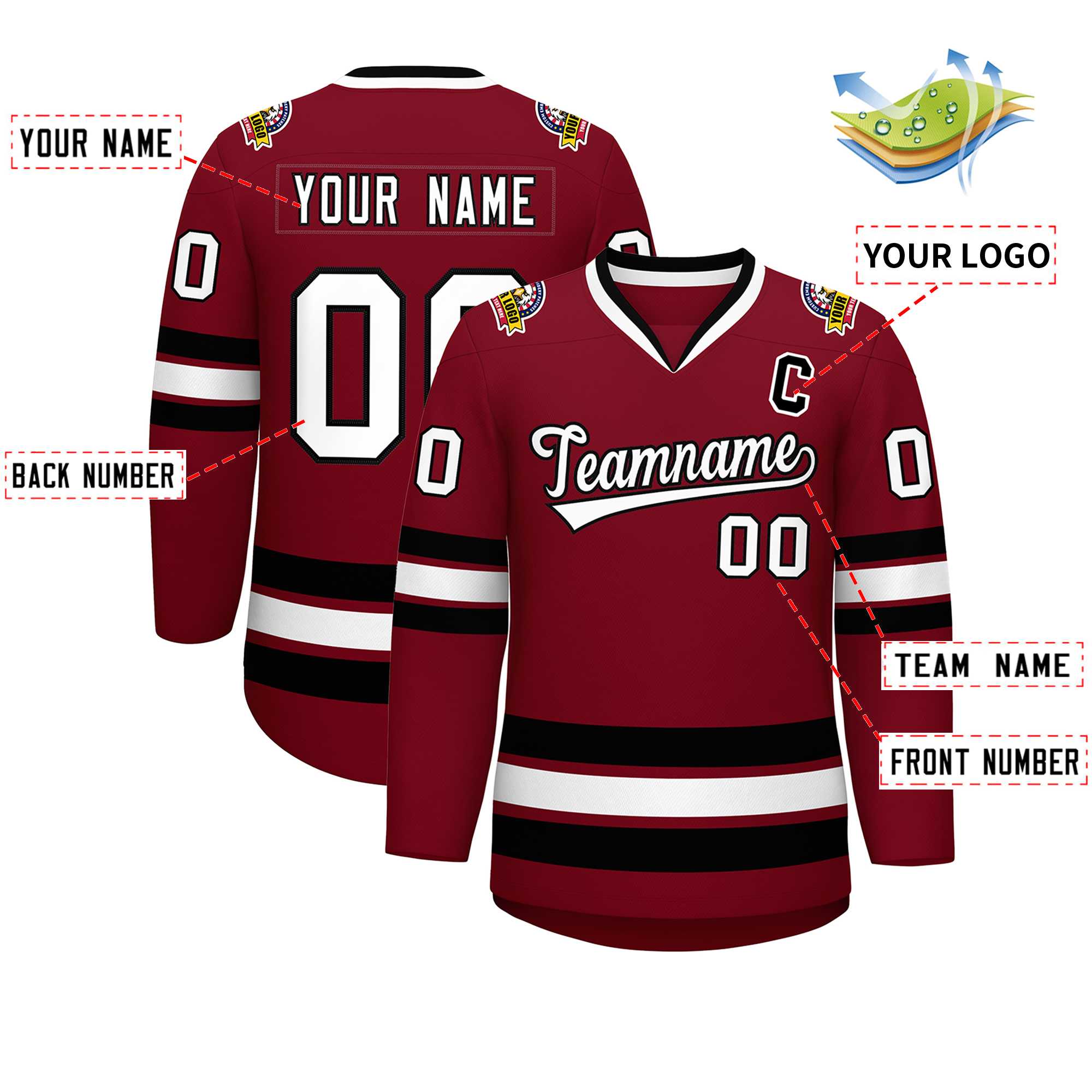 Custom Crimson White-Black Classic Style Hockey Jersey | KXKSHOP