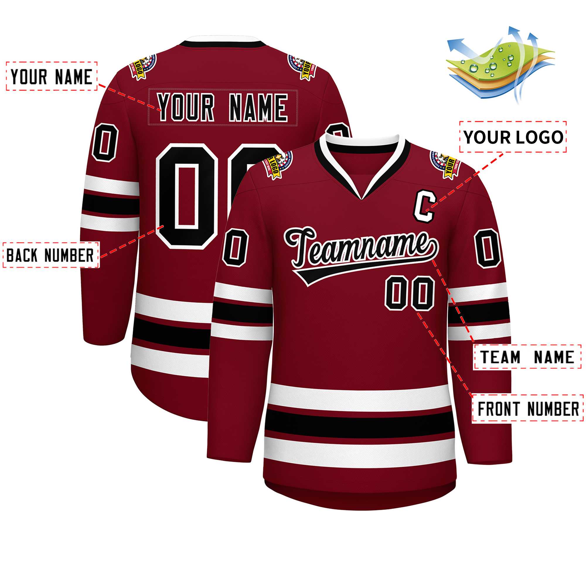 Custom Crimson Black-White Classic Style Hockey Jersey | KXKSHOP
