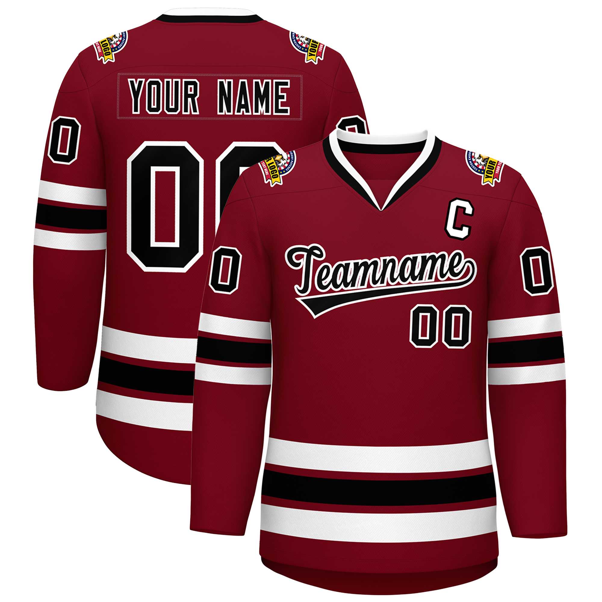 Custom Crimson Black-White Classic Style Hockey Jersey | KXKSHOP