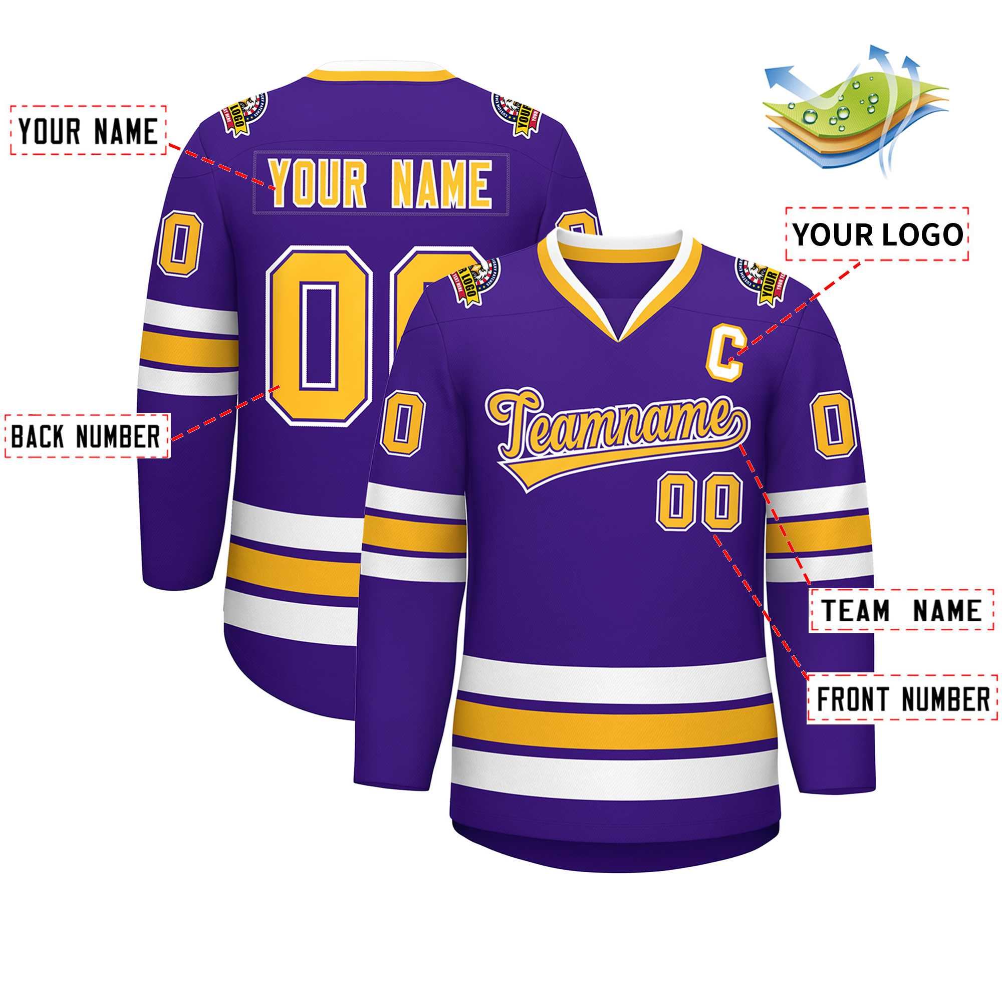 Custom Purple Gold Purple-White Classic Style Hockey Jersey | KXKSHOP