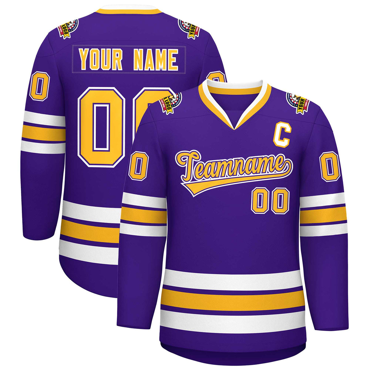 Custom Purple Gold Purple-White Classic Style Hockey Jersey | KXKSHOP