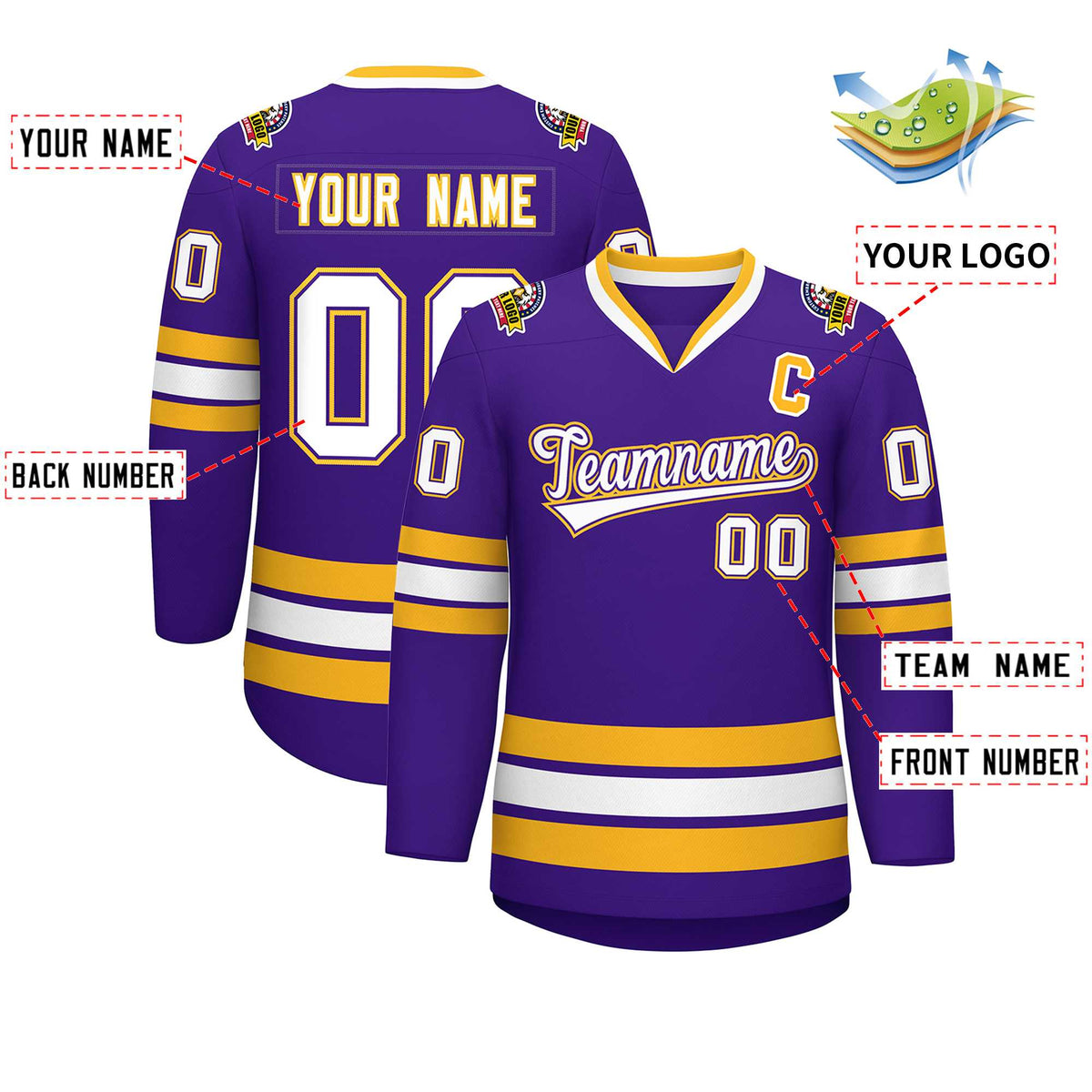 Custom Purple White Purple-Gold Classic Style Hockey Jersey | KXKSHOP