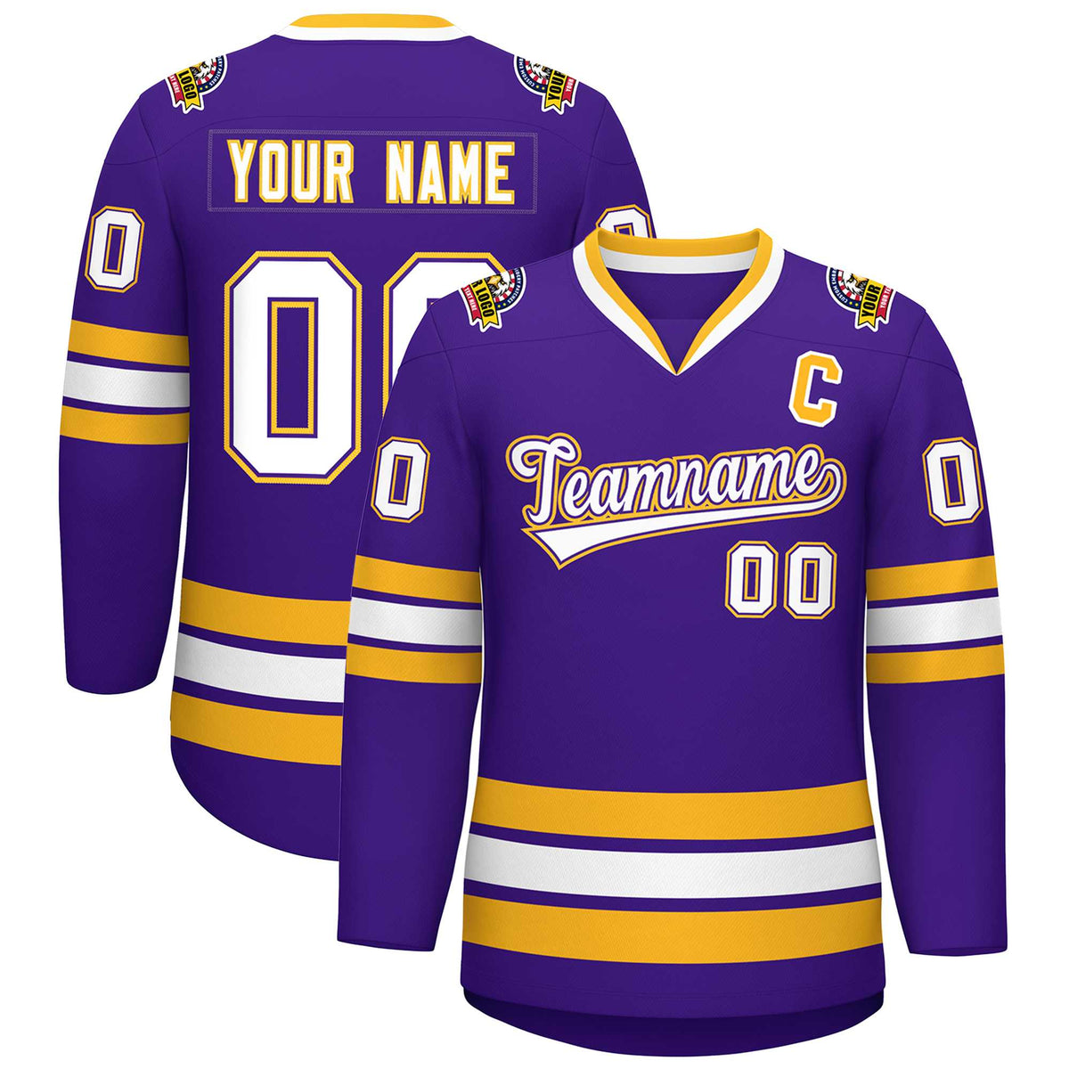 Custom Purple White Purple-Gold Classic Style Hockey Jersey | KXKSHOP