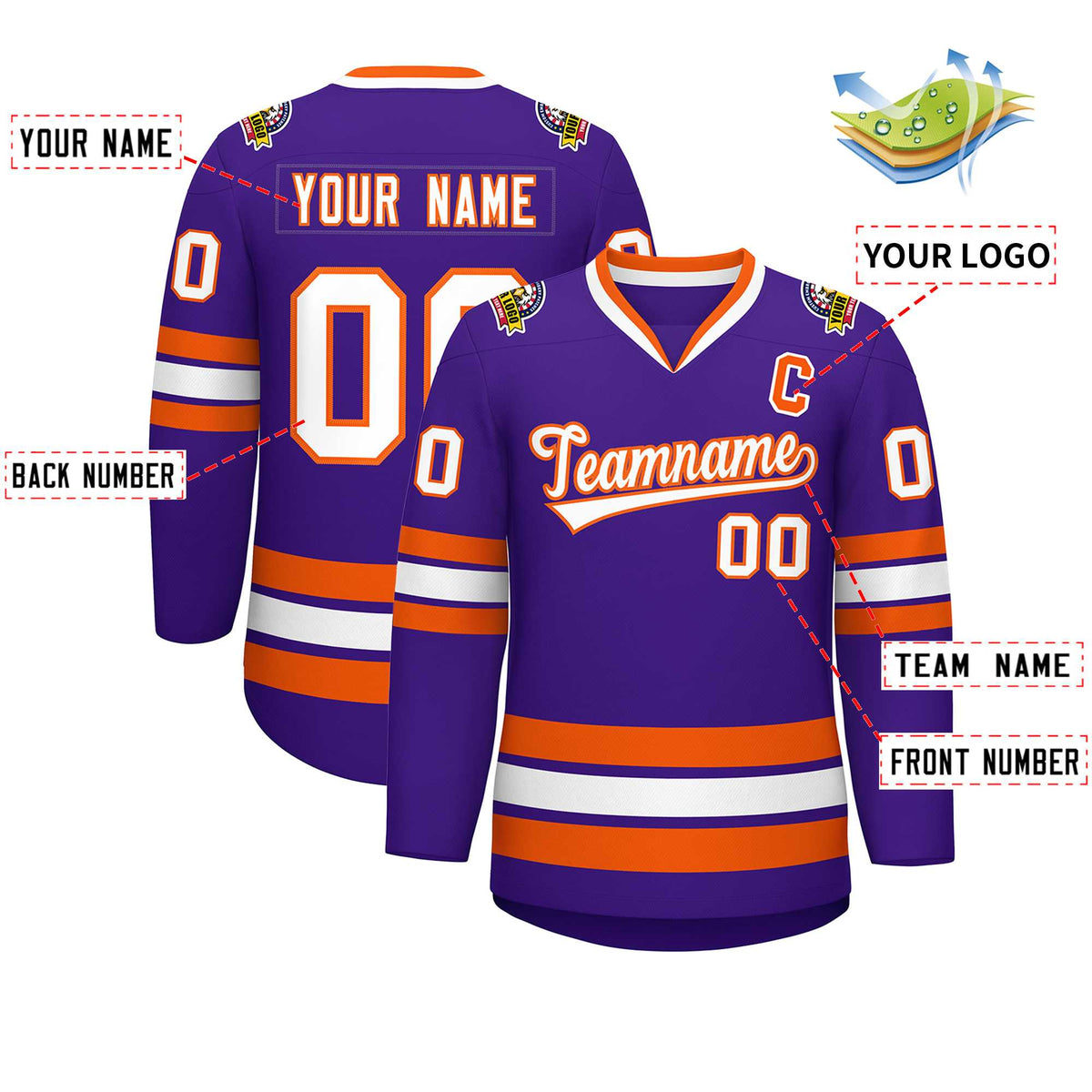 Custom Purple White-Orange Classic Style Hockey Jersey | KXKSHOP