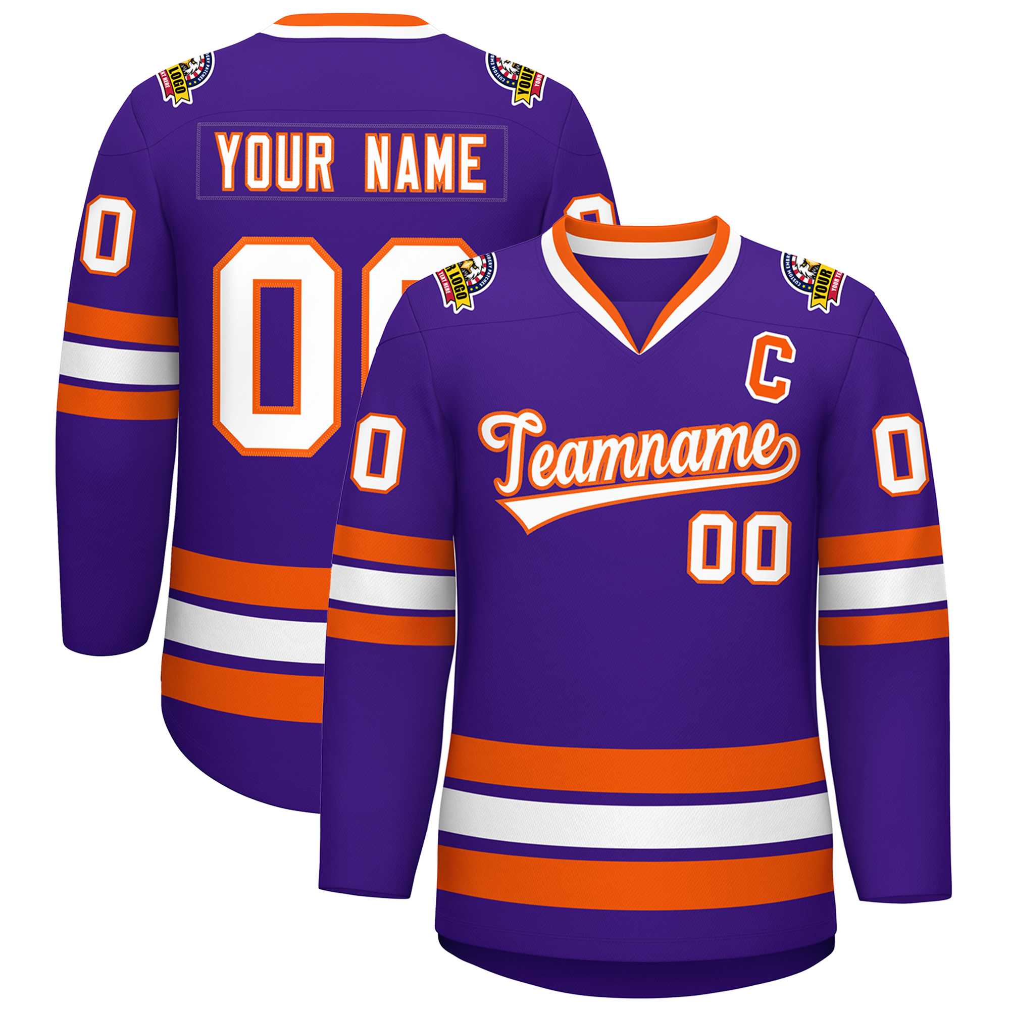 Custom Purple White-Orange Classic Style Hockey Jersey | KXKSHOP