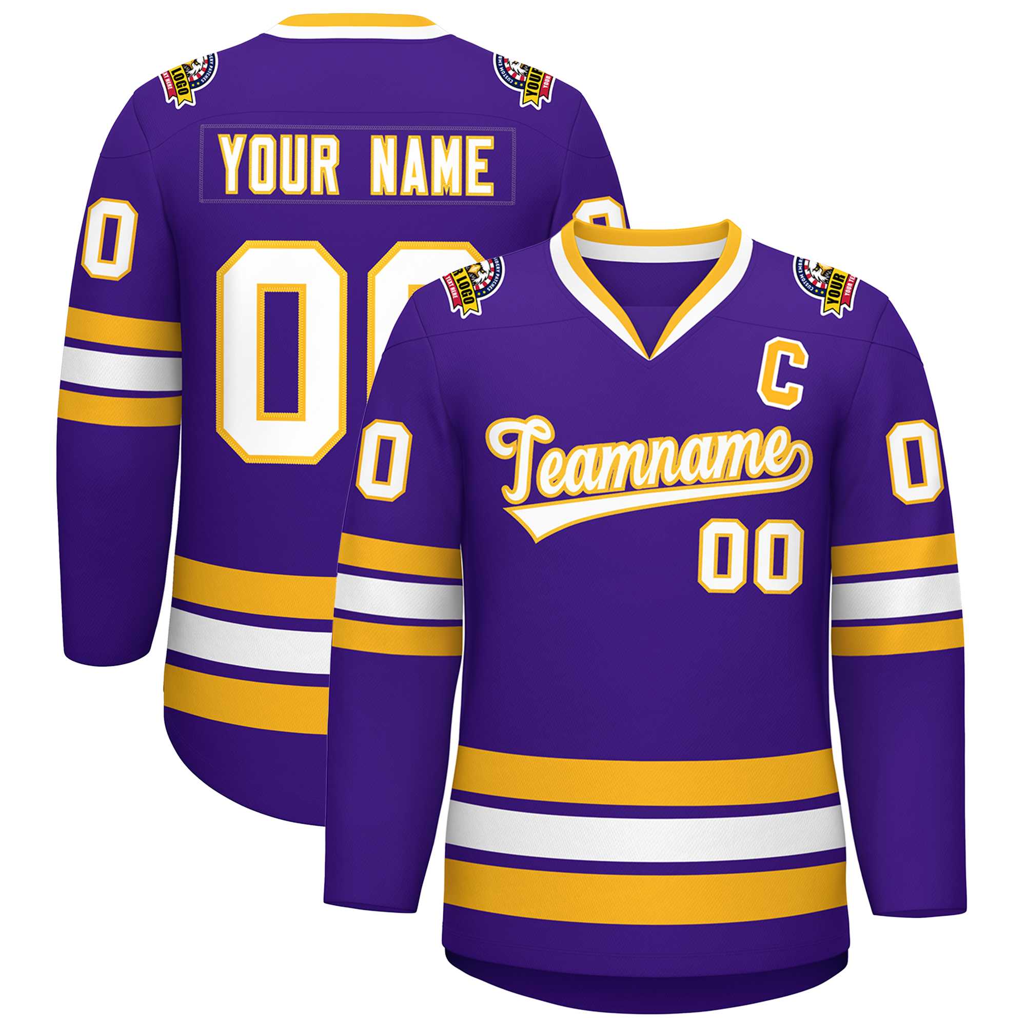 Custom Purple White-Gold Classic Style Hockey Jersey | KXKSHOP