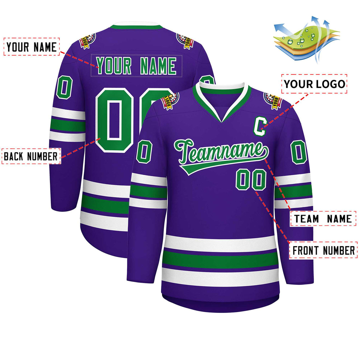 Custom Purple Kelly Green-White Classic Style Hockey Jersey | KXKSHOP