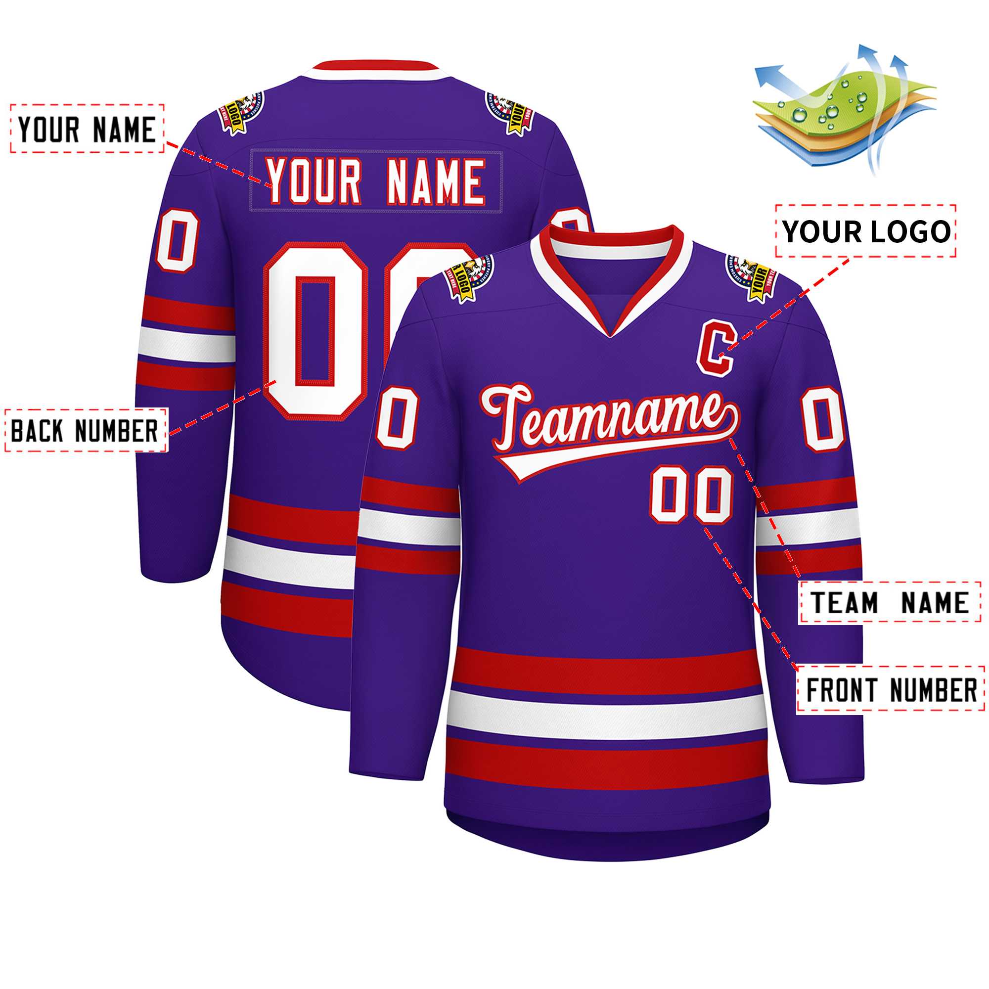 Custom Purple White-Red Classic Style Hockey Jersey | KXKSHOP