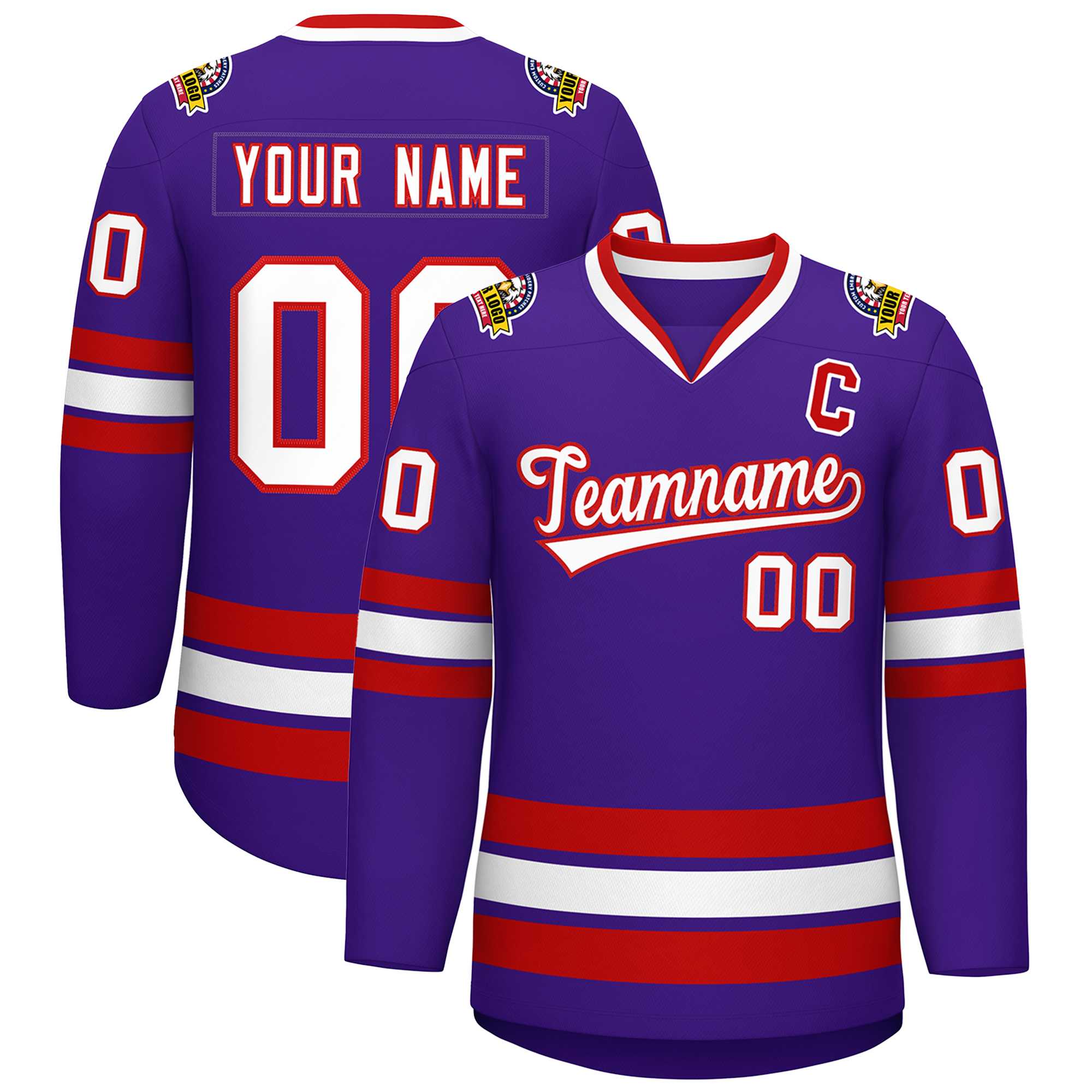 Custom Purple White-Red Classic Style Hockey Jersey | KXKSHOP