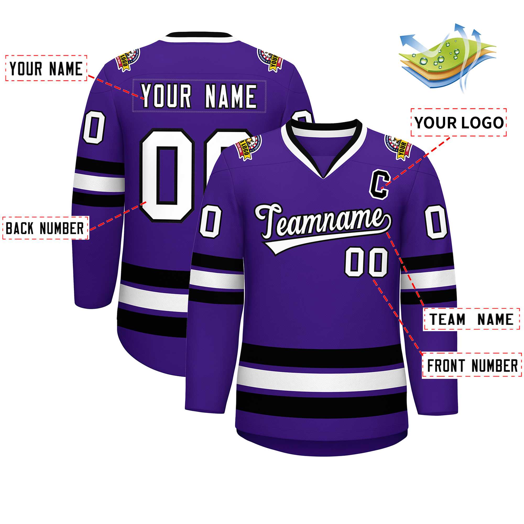 Custom Purple White-Black Classic Style Hockey Jersey | KXKSHOP