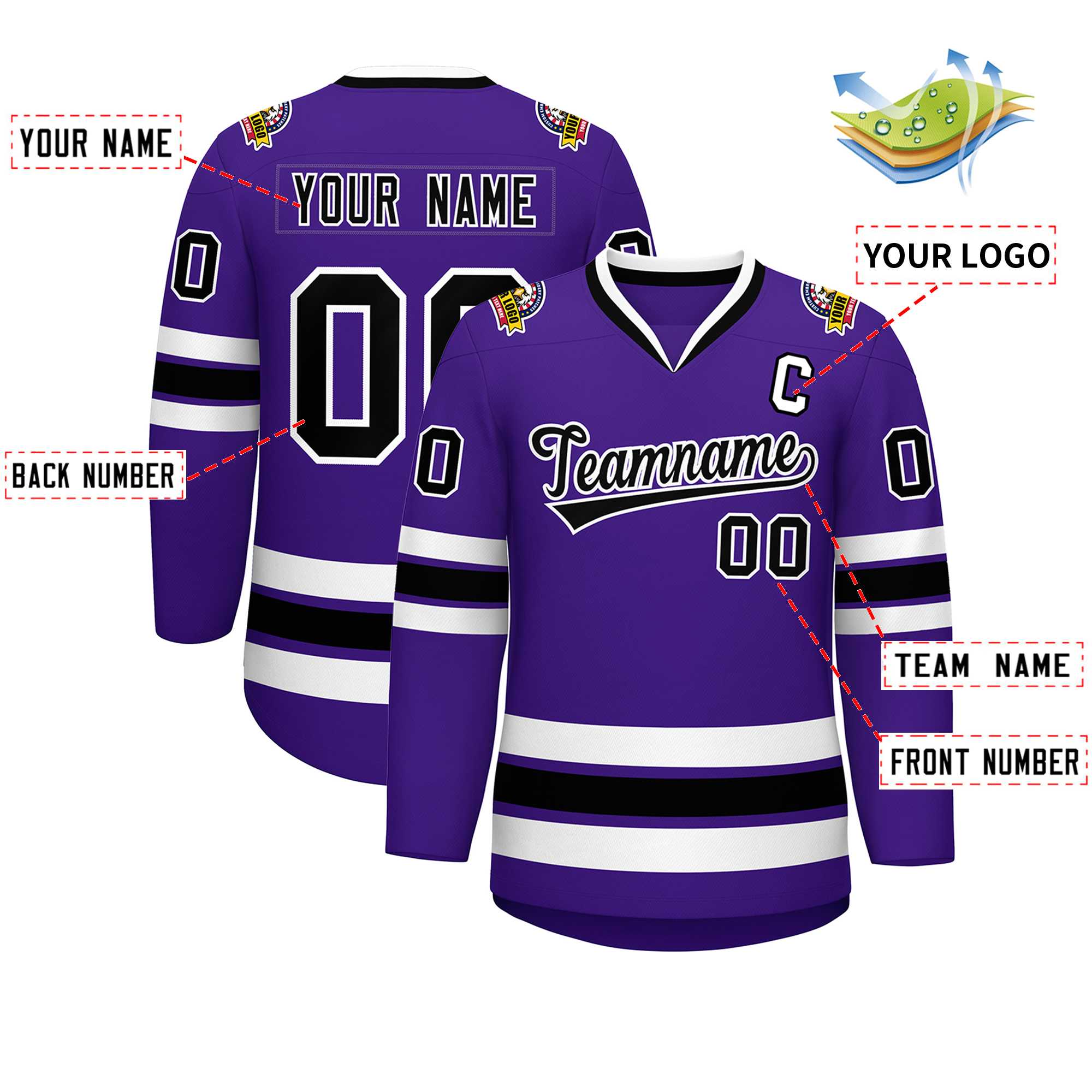Custom Purple Black-White Classic Style Hockey Jersey | KXKSHOP