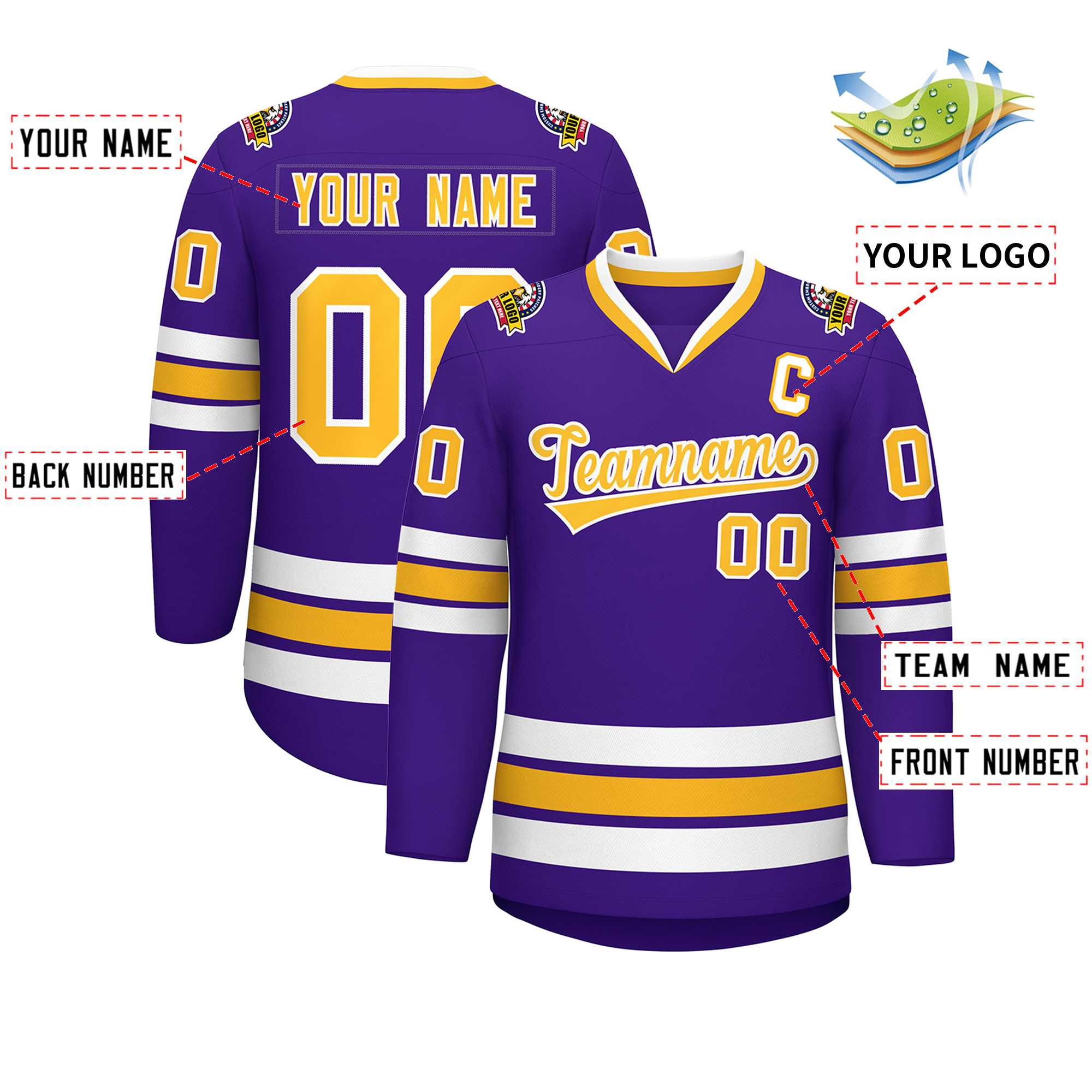 Custom Purple Gold-White Classic Style Hockey Jersey | KXKSHOP
