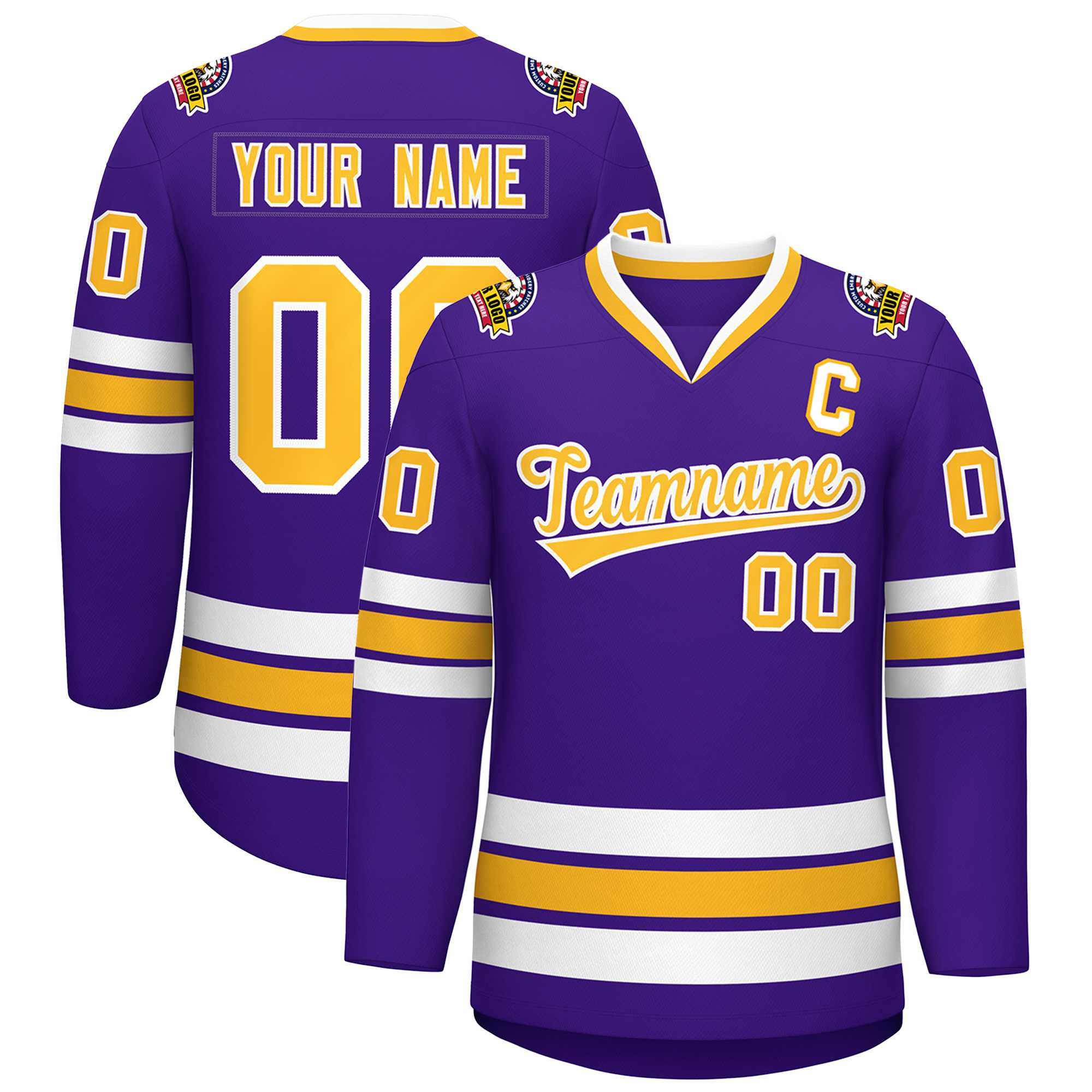 Custom Purple Gold-White Classic Style Hockey Jersey | KXKSHOP