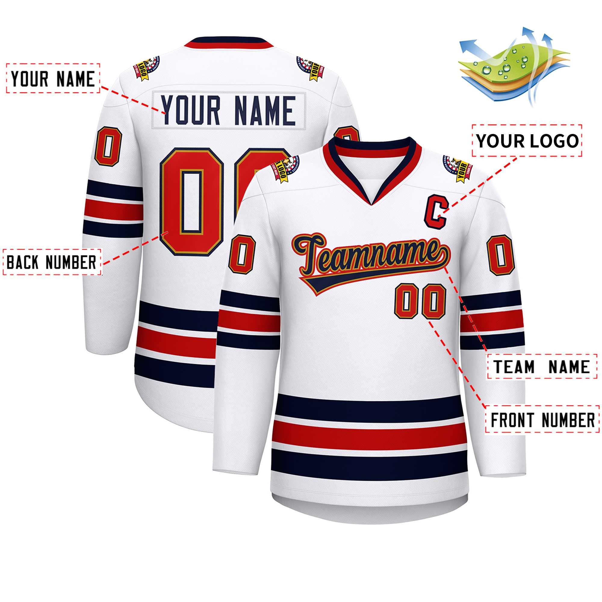 Custom White Navy Old Gold-Red Classic Style Hockey Jersey | KXKSHOP