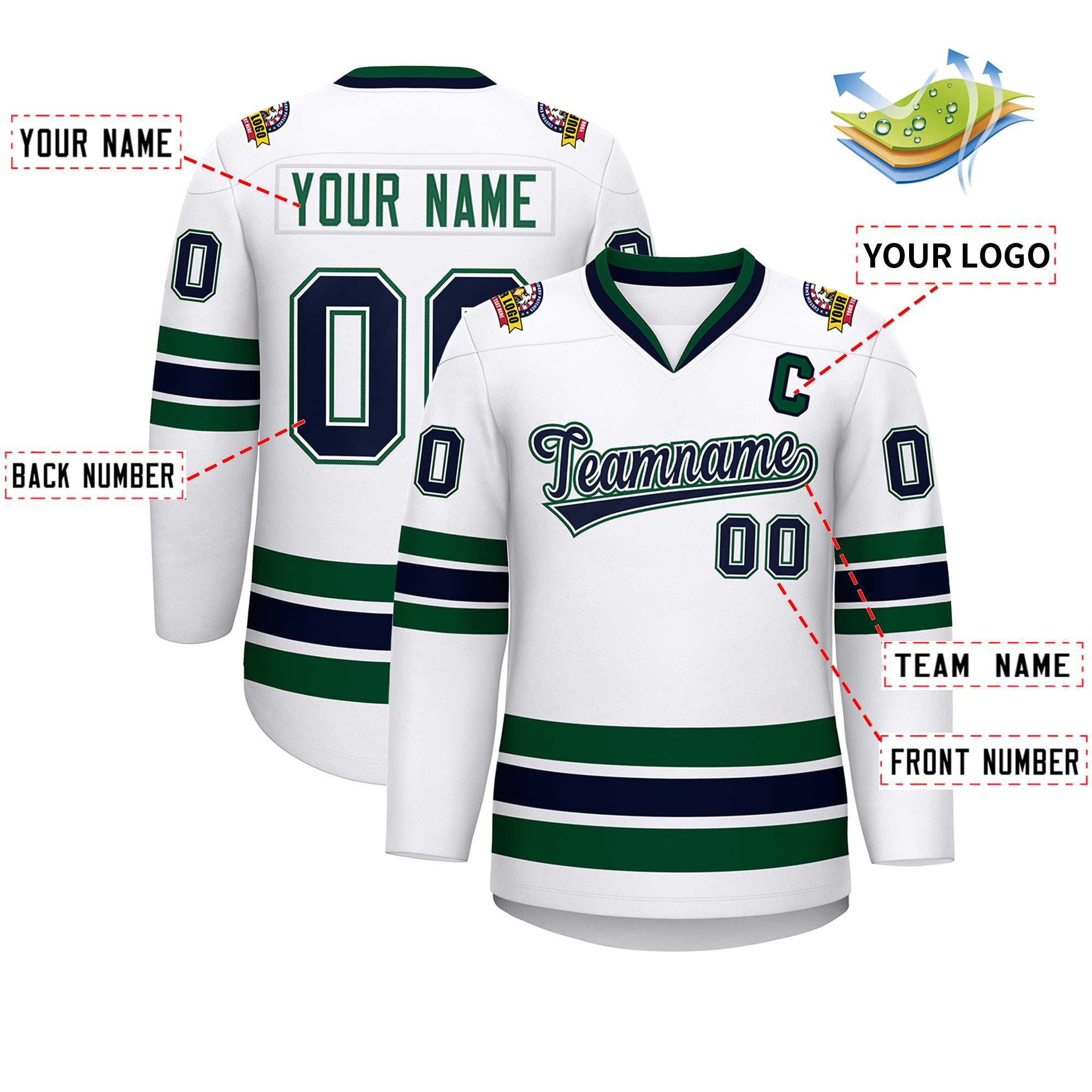 Custom White Navy White-Green Classic Style Hockey Jersey | KXKSHOP