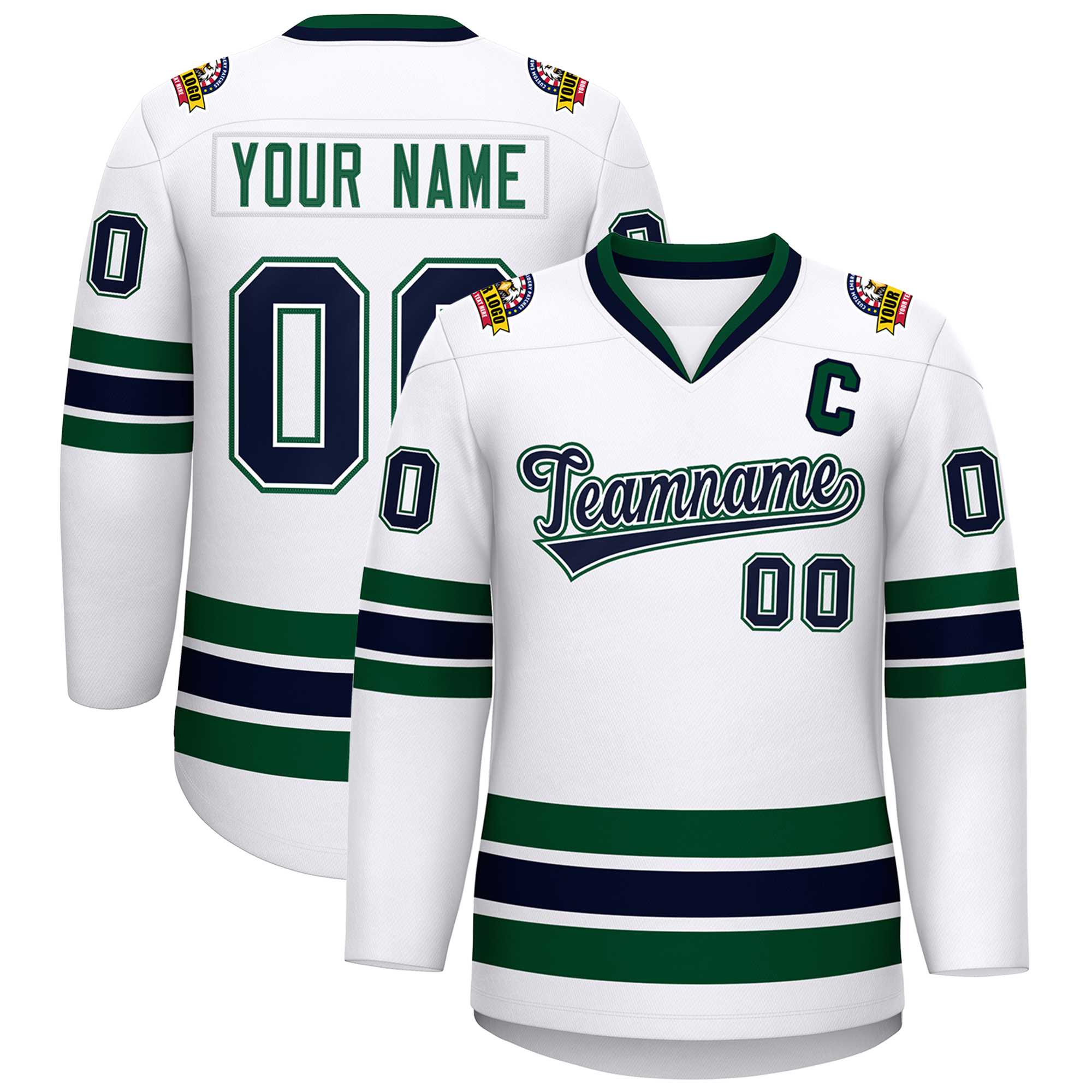 Custom White Navy White-Green Classic Style Hockey Jersey | KXKSHOP