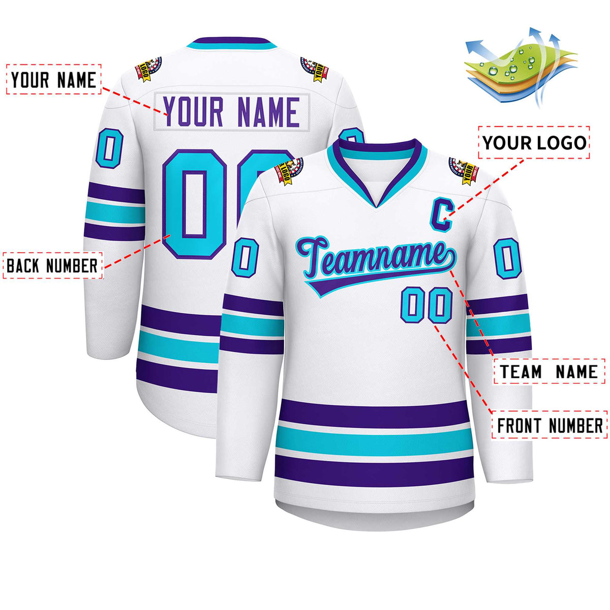 Custom White Purple-Powder Blue Classic Style Hockey Jersey | KXKSHOP