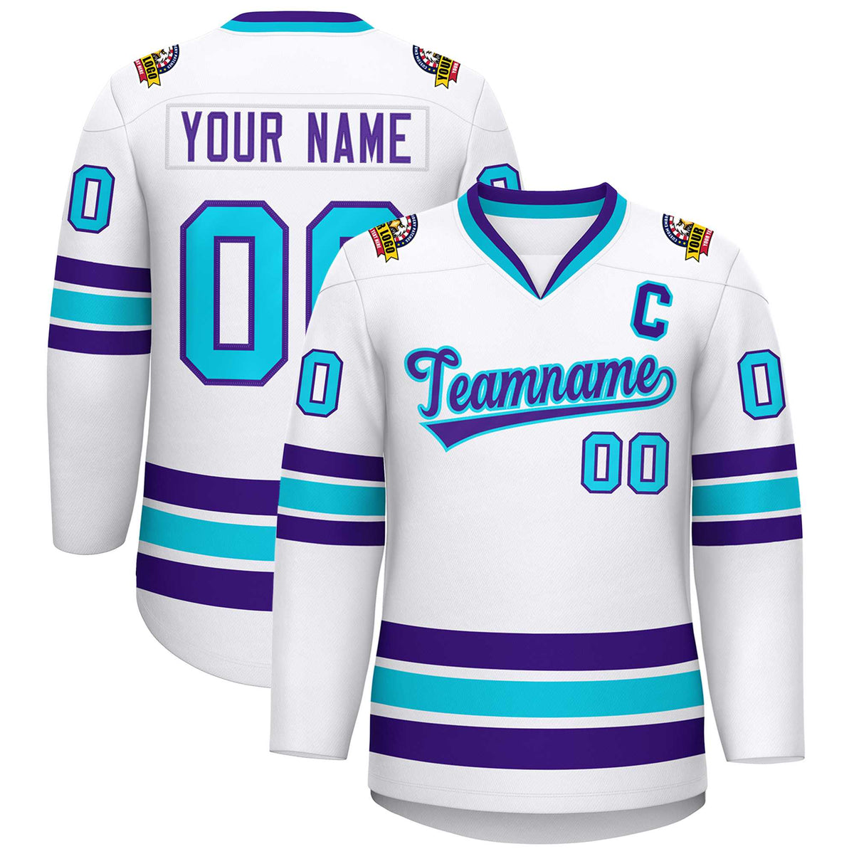 Custom White Purple-Powder Blue Classic Style Hockey Jersey | KXKSHOP