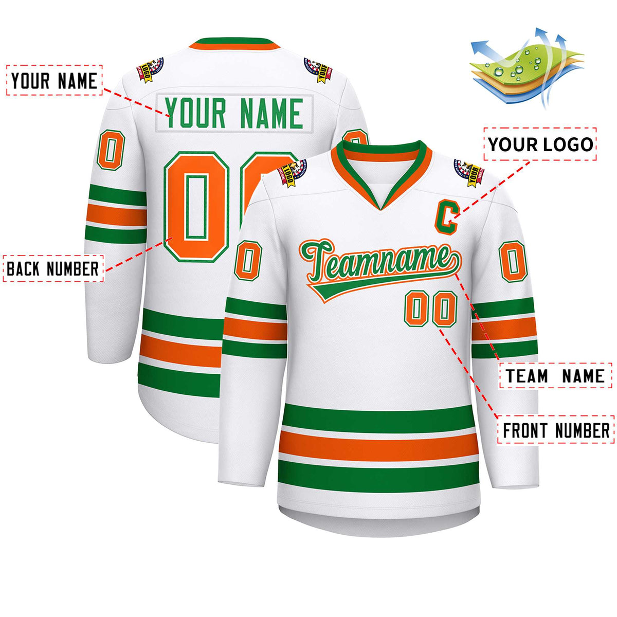 Custom White Kelly Green White-Orange Classic Style Hockey Jersey | KXKSHOP