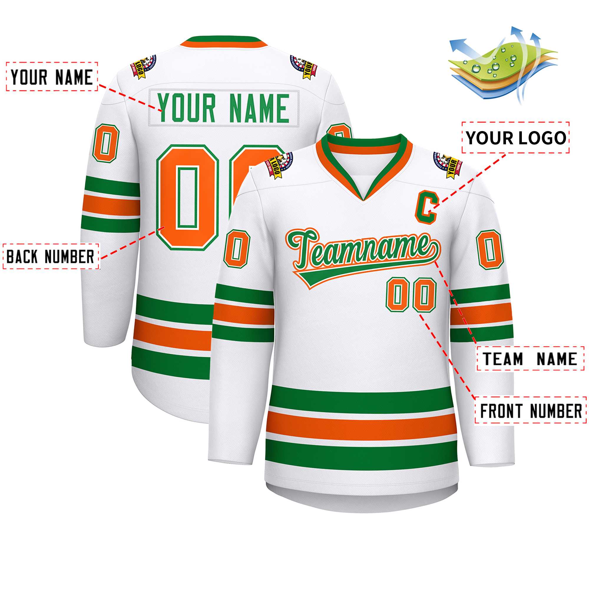 Custom White Kelly Green White-Orange Classic Style Hockey Jersey | KXKSHOP
