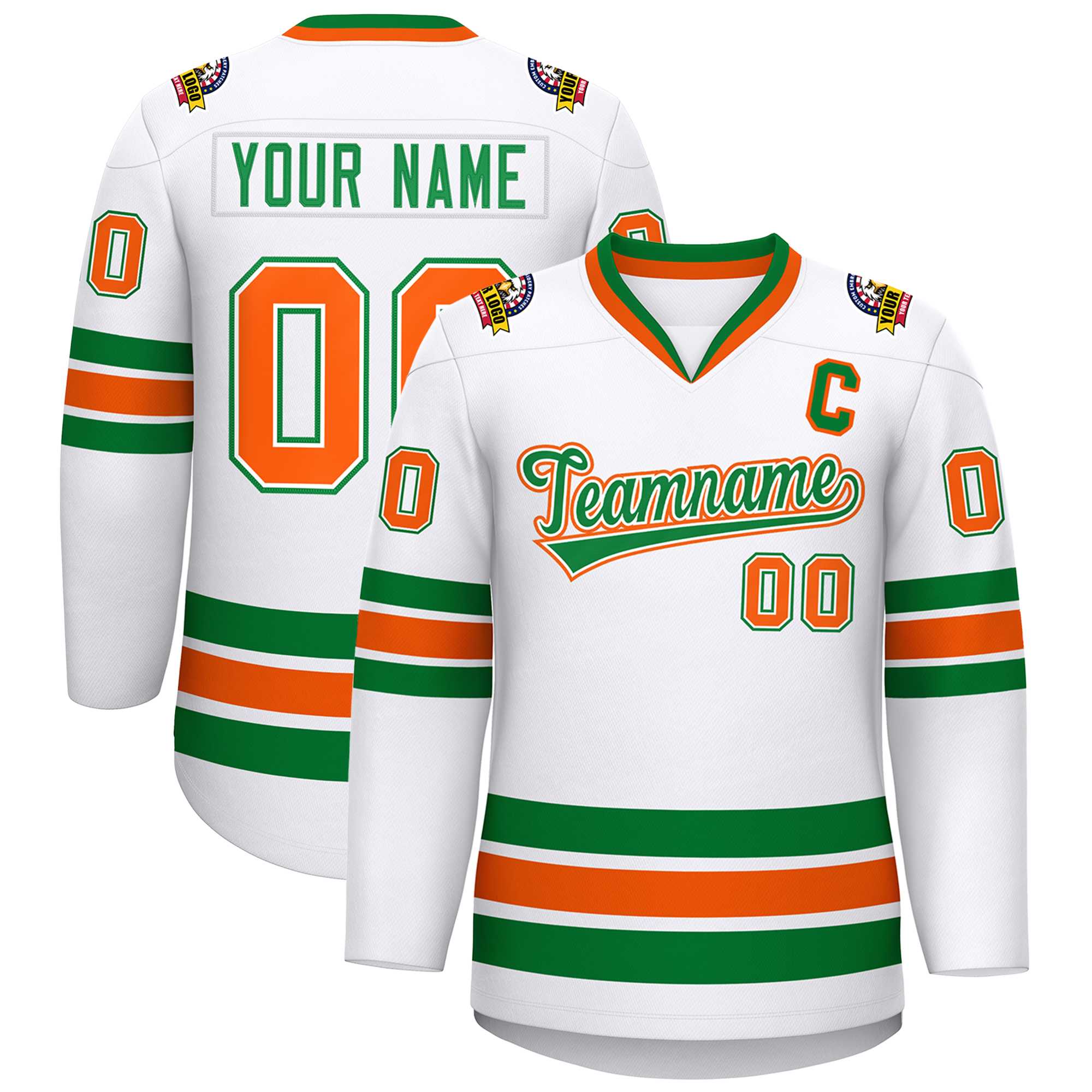 Custom White Kelly Green White-Orange Classic Style Hockey Jersey | KXKSHOP