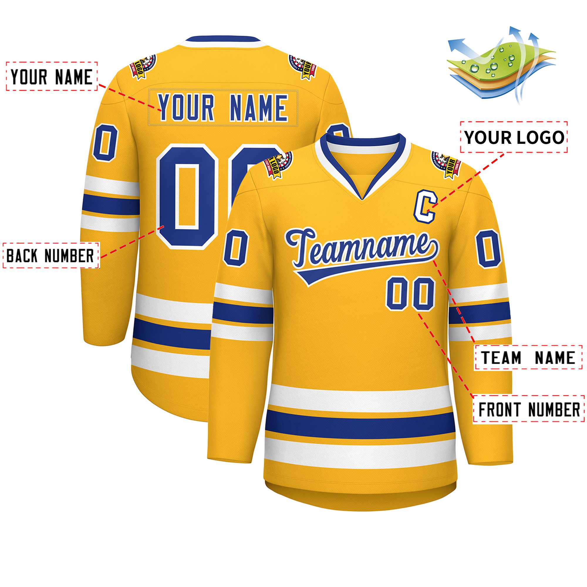 Custom Gold Royal-White Classic Style Hockey Jersey | KXKSHOP