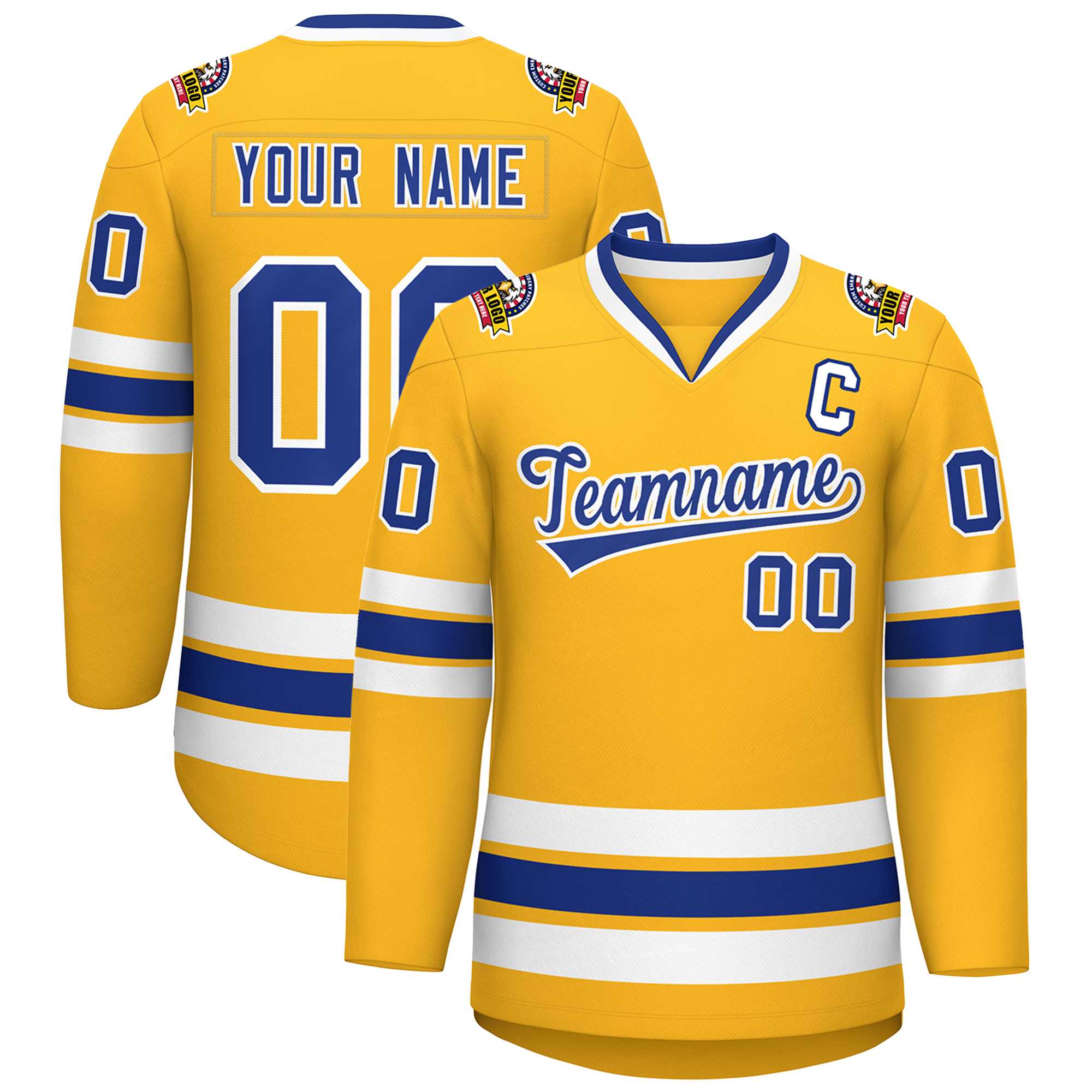 Custom Gold Royal-White Classic Style Hockey Jersey | KXKSHOP