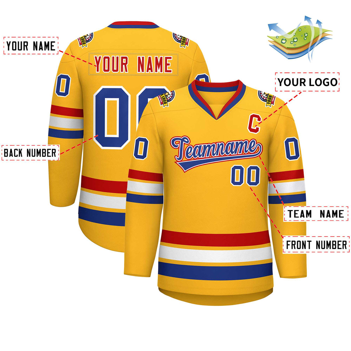 Custom Gold Royal White-Red Classic Style Hockey Jersey | KXKSHOP