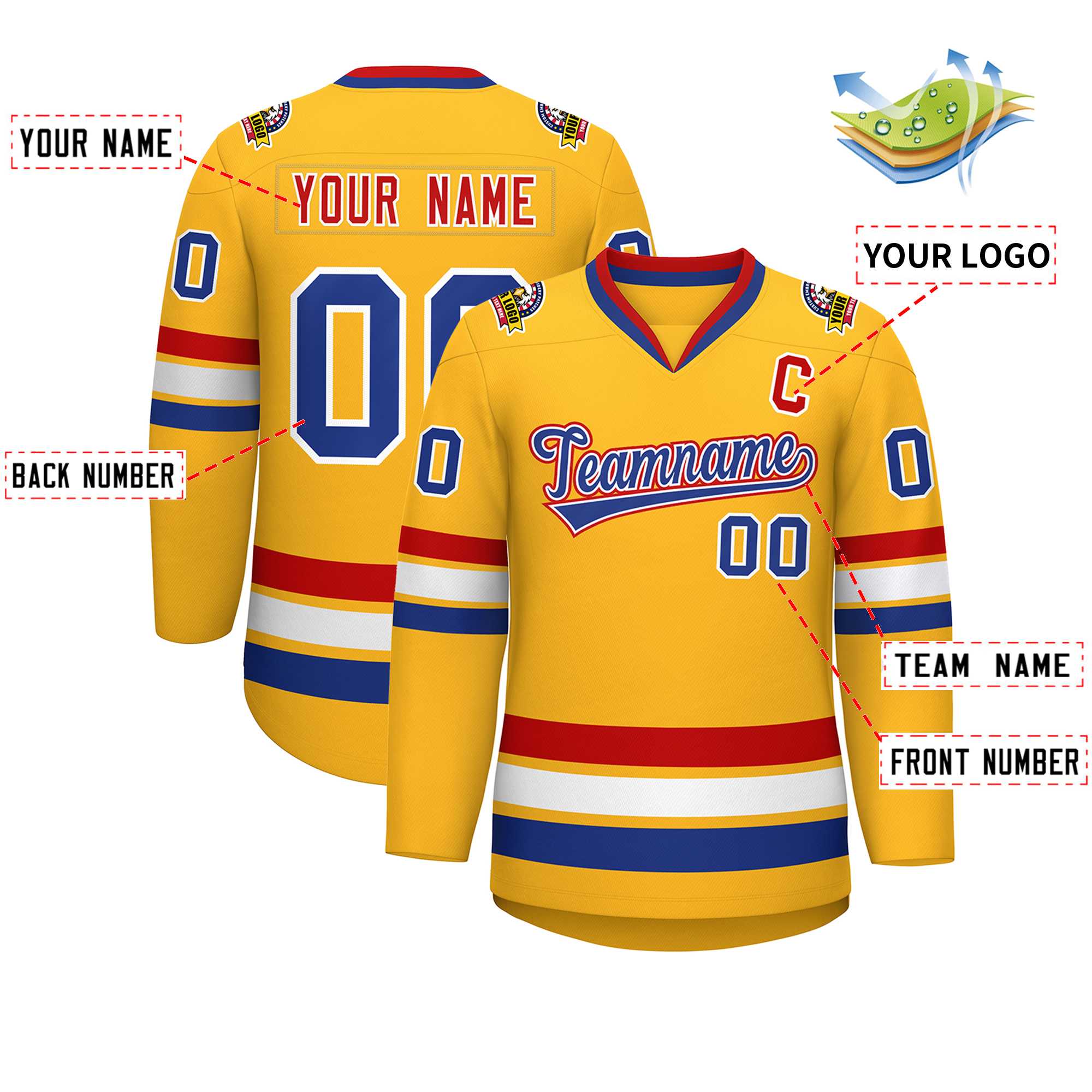 Custom Gold Royal White-Red Classic Style Hockey Jersey | KXKSHOP