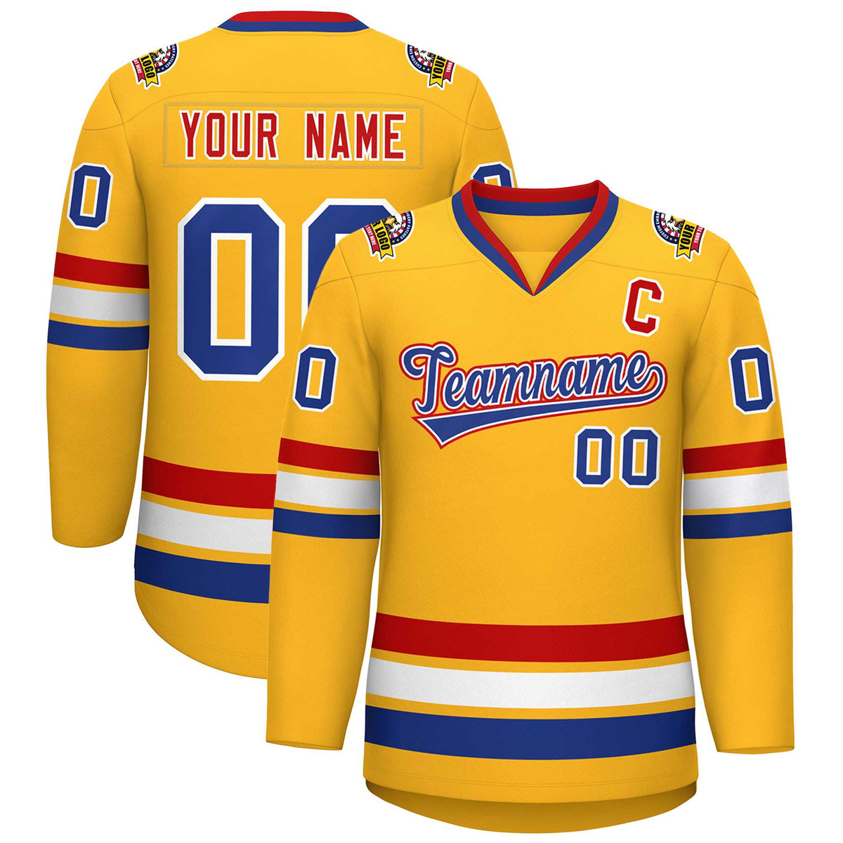 Custom Gold Royal White-Red Classic Style Hockey Jersey | KXKSHOP