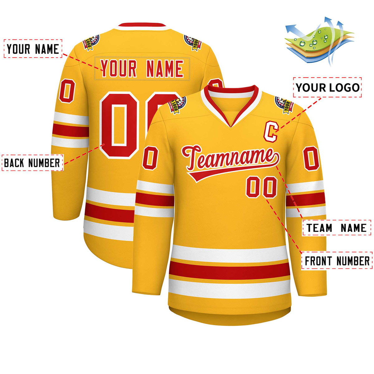 Custom Gold Red-White Classic Style Hockey Jersey | KXKSHOP