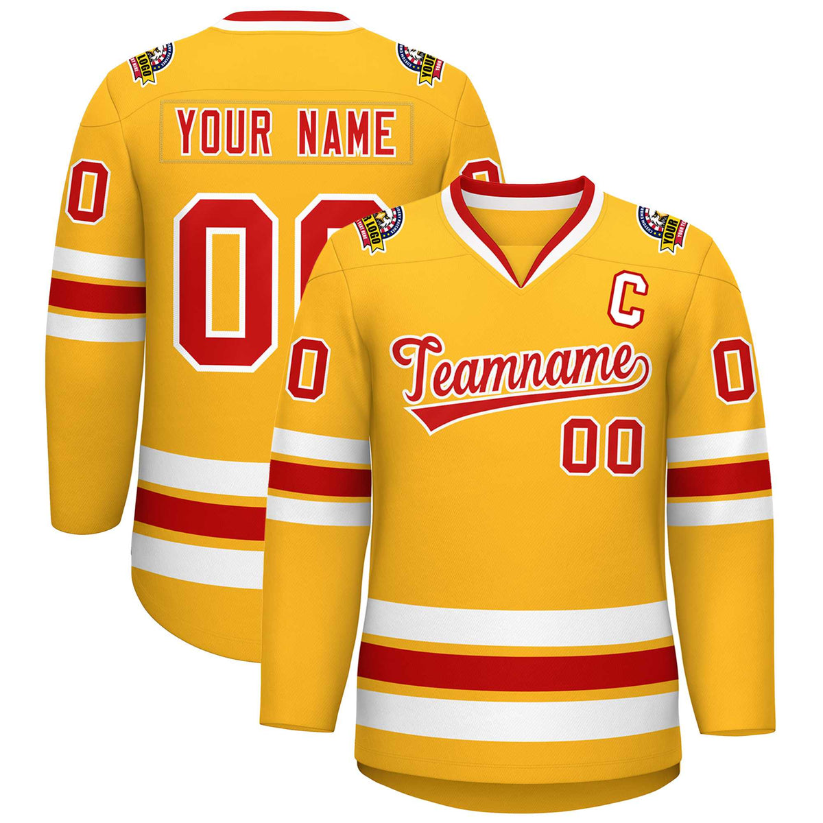 Custom Gold Red-White Classic Style Hockey Jersey | KXKSHOP