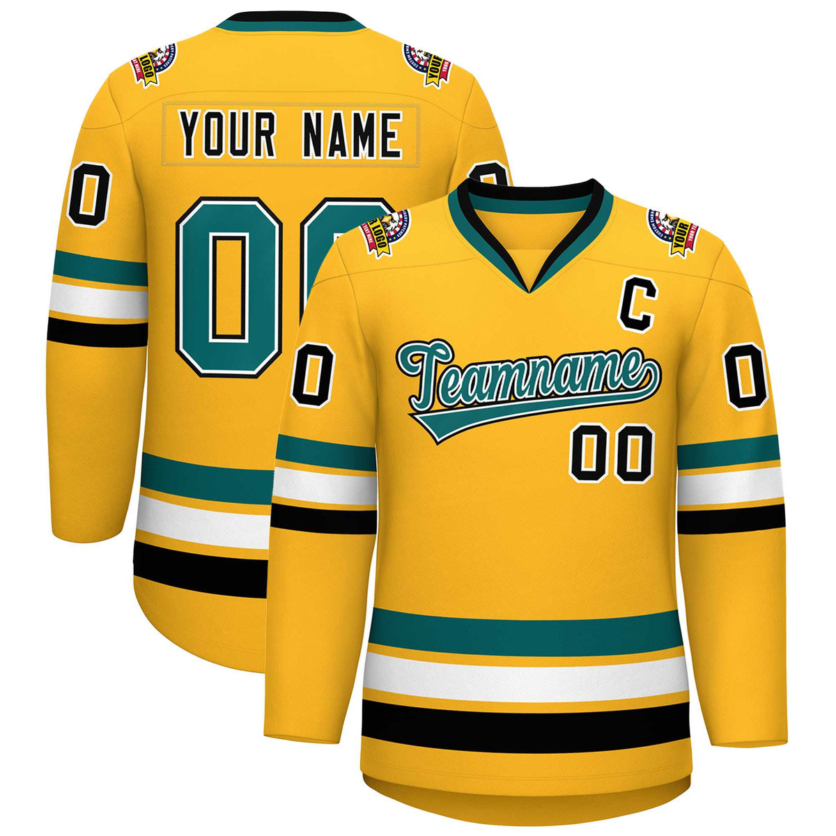 Custom Gold Aqua White-Black Classic Style Hockey Jersey | KXKSHOP