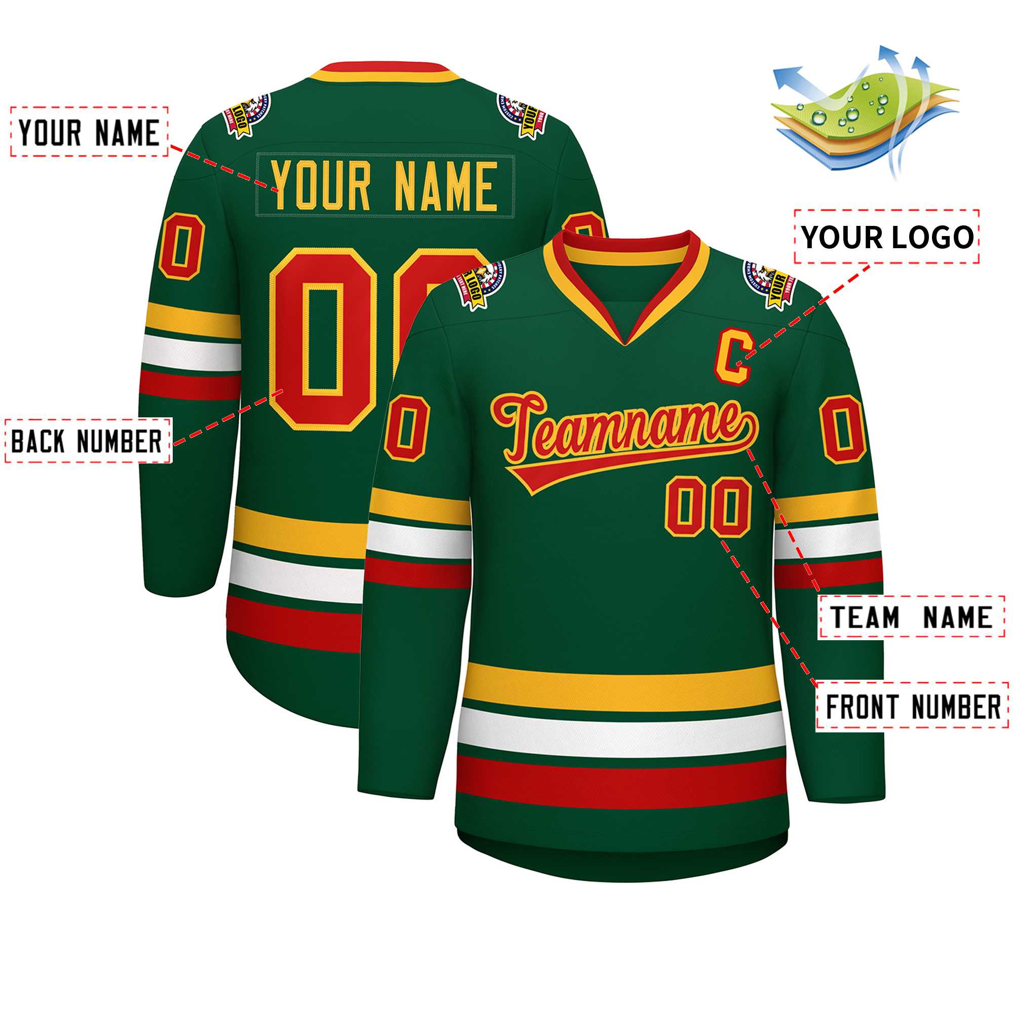 Custom Green Red-Gold Classic Style Hockey Jersey | KXKSHOP