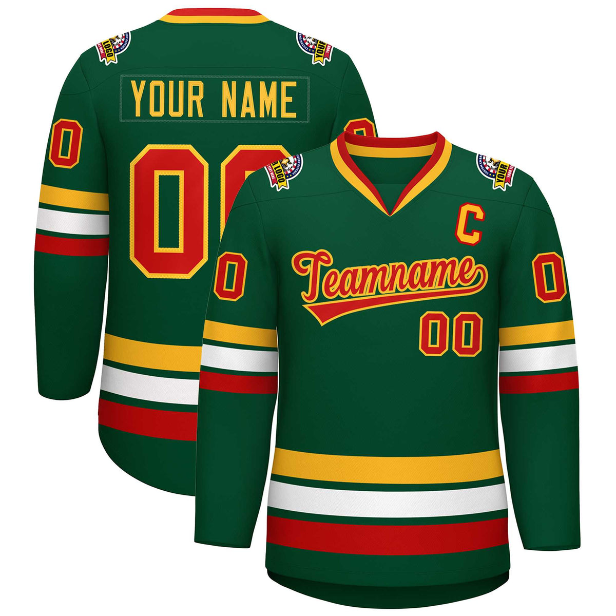 Custom Green Red-Gold Classic Style Hockey Jersey | KXKSHOP