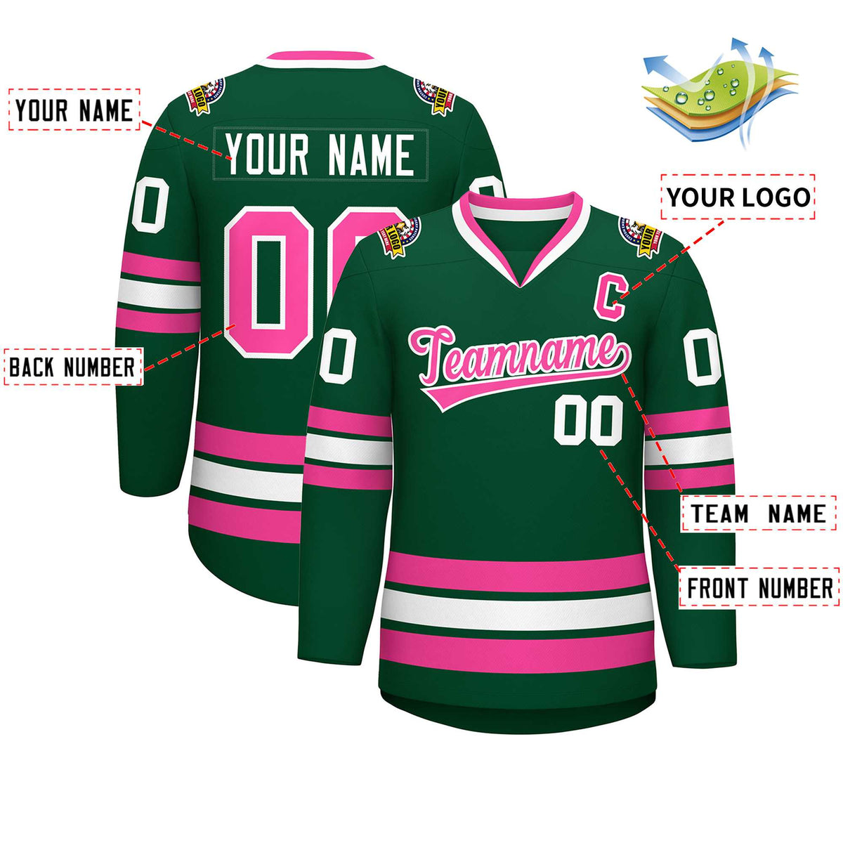 Custom Green Pink-White Classic Style Hockey Jersey | KXKSHOP