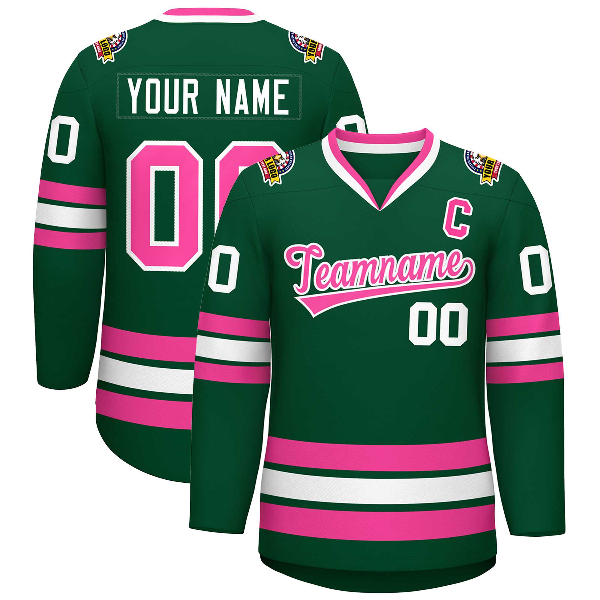 Custom Green Pink-White Classic Style Hockey Jersey | KXKSHOP