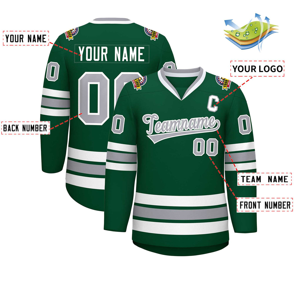 Custom Green Gray-White Classic Style Hockey Jersey | KXKSHOP