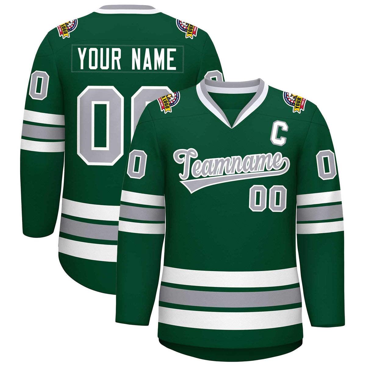 Custom Green Gray-White Classic Style Hockey Jersey | KXKSHOP