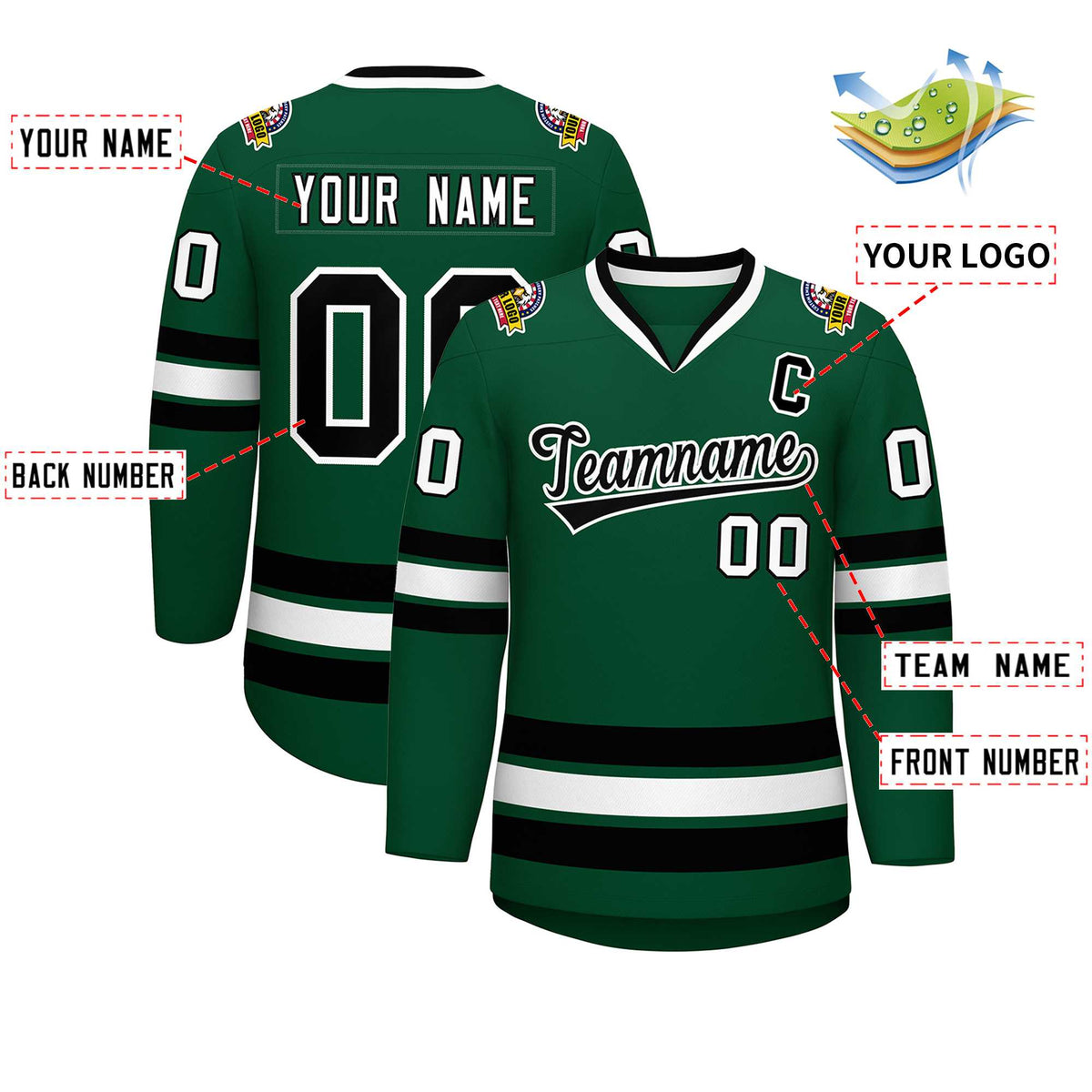 Custom Green Black-White Classic Style Hockey Jersey | KXKSHOP
