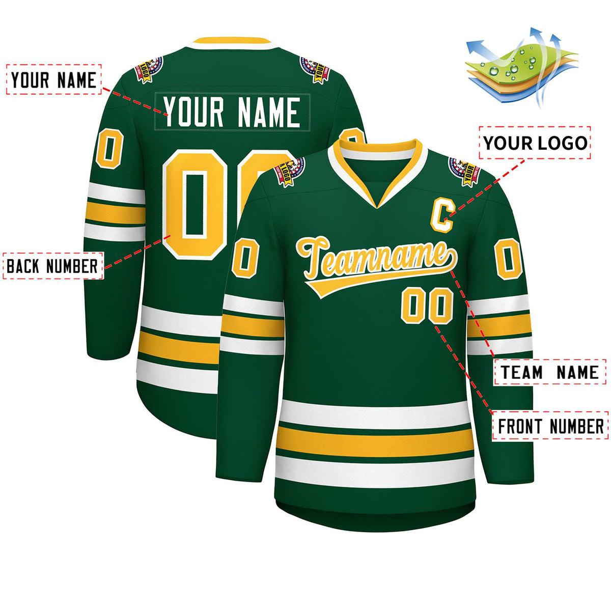 Custom Green Gold-White Classic Style Hockey Jersey | KXKSHOP